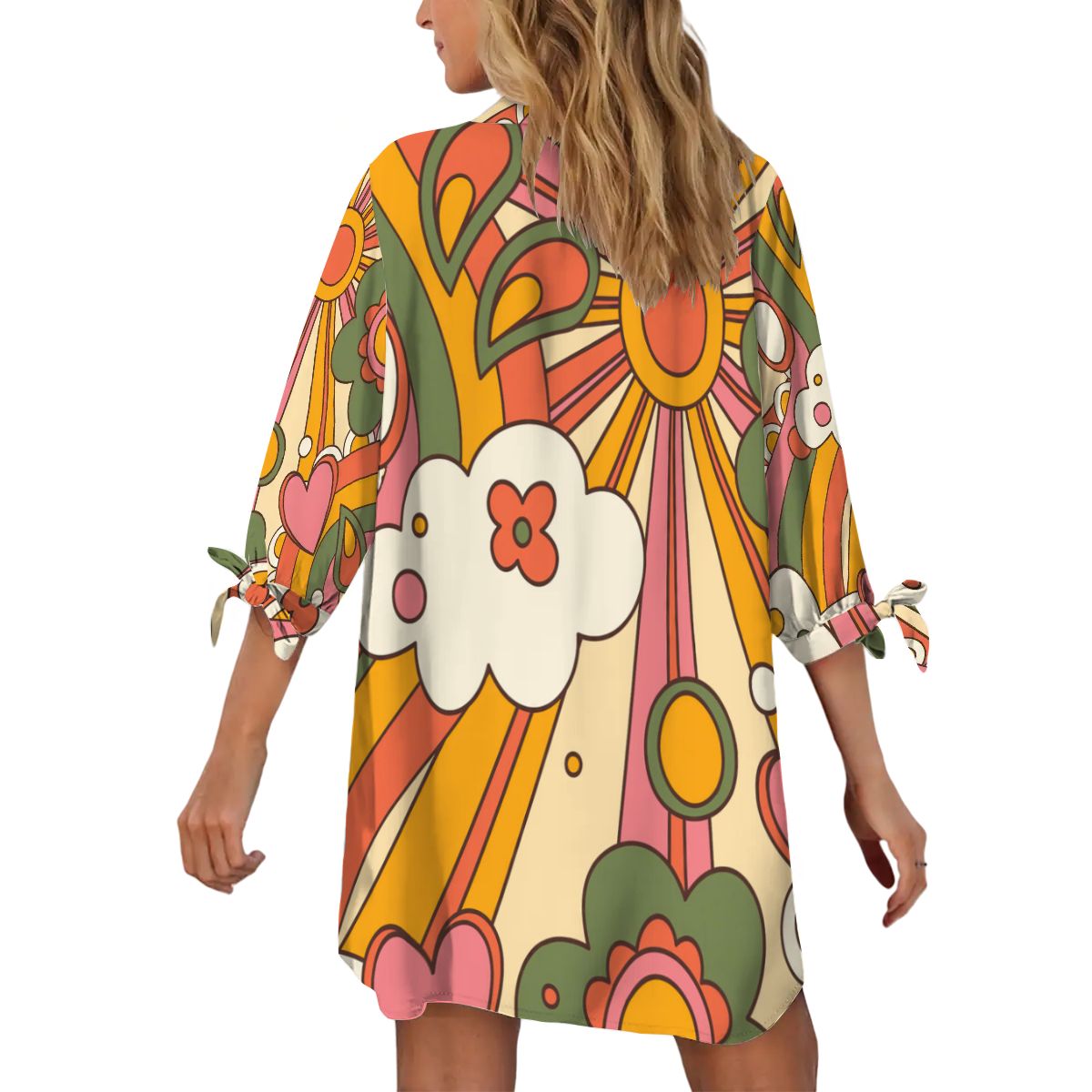 Kate McEnroe New York Groovy 70s Sunshine Shirt Dress Cover - Up, Retro Floral Beach TunicSwimsuits Cover UpshQ10yaCSy6