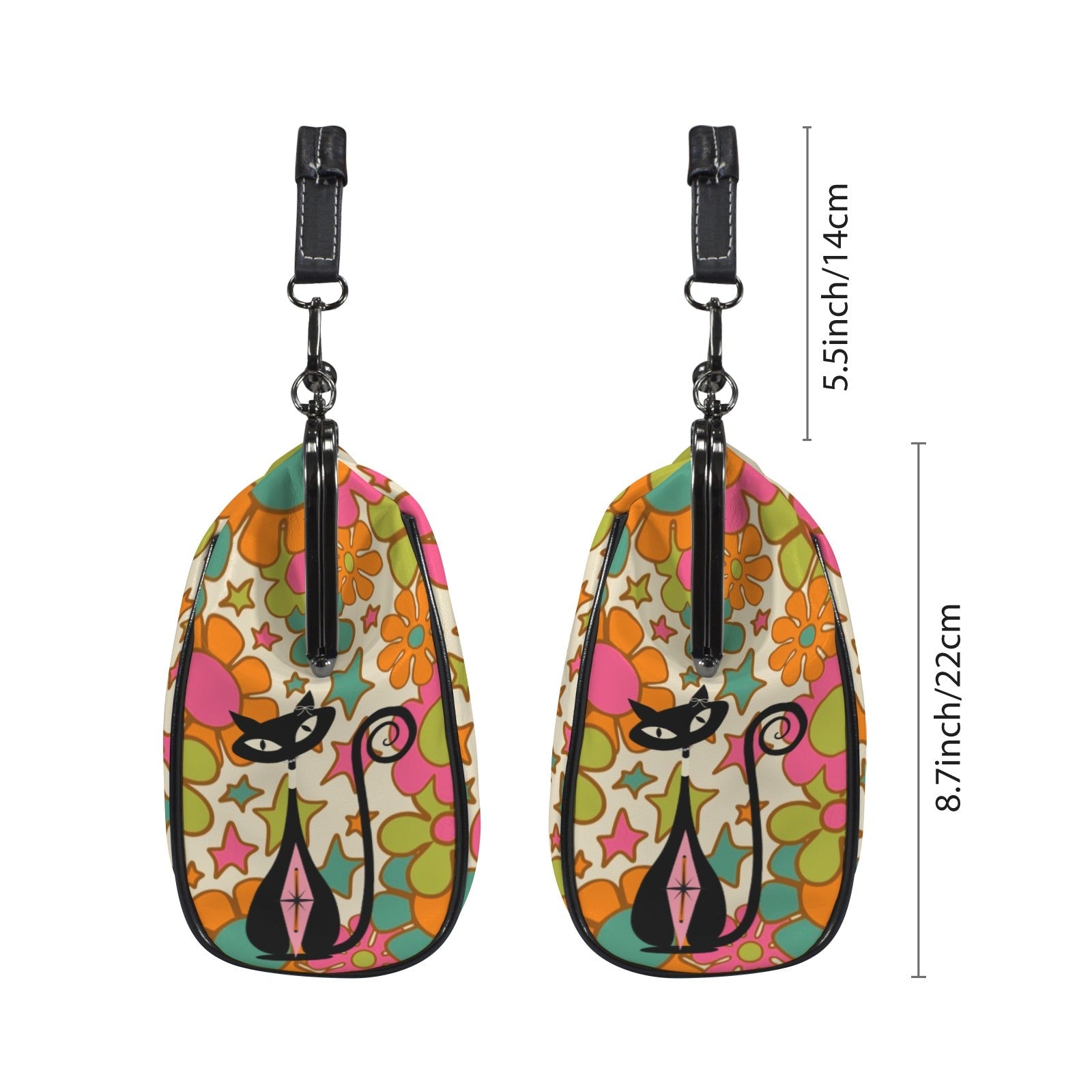 Kate McEnroe New York Groovy Atomic Cat 70s Retro Hippie Kiss Lock Crossbody BagCrossbody BagsD3279730