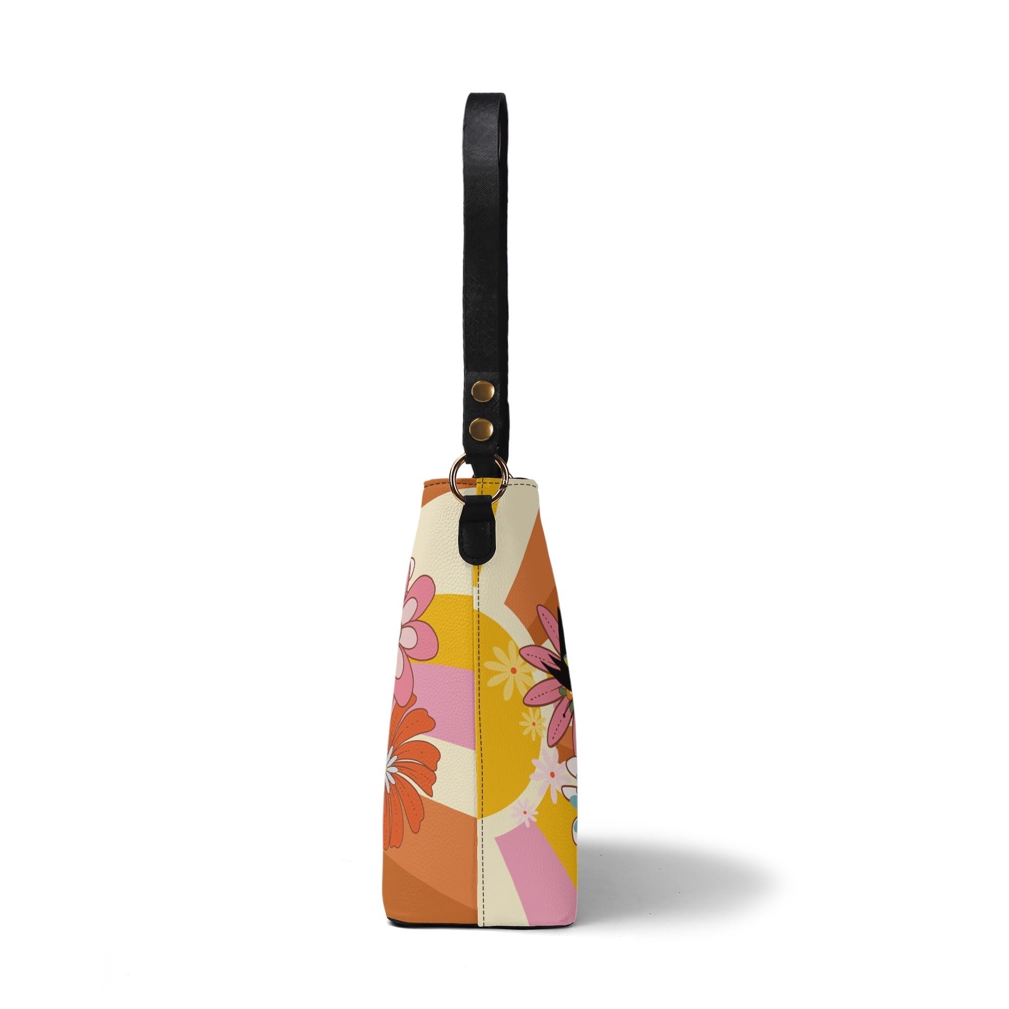 Kate McEnroe New York Groovy Atomic Cat Flower Power Handbag, Hippie Retro 60s Mod Mid Century Modern Bucket BagHandbagsN4MXG2XW - 1