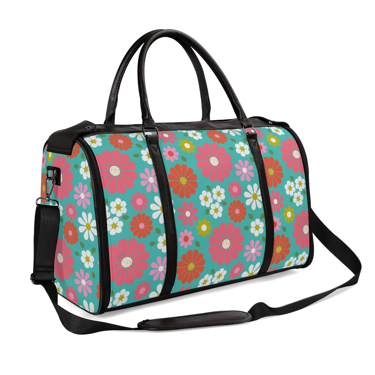 Kate McEnroe New York Groovy Daisy 70s Flower Power Duffel Bag, Retro Hippie Travel WeekenderDuffel BagsN4MEM5VW - 2