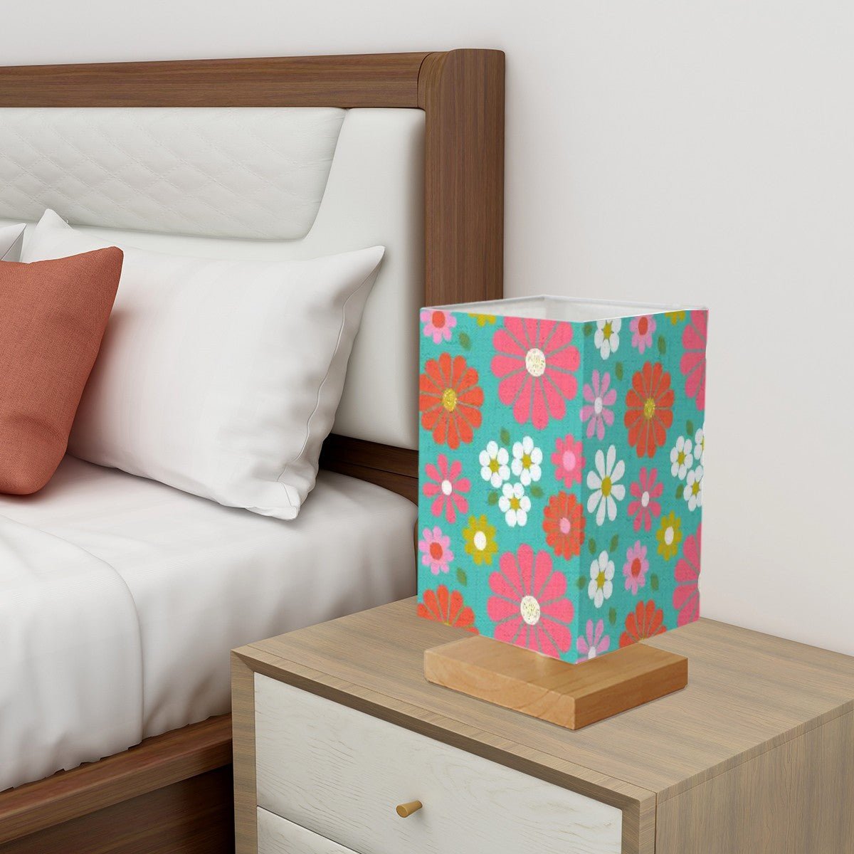 Kate McEnroe New York Groovy Floral Mid Century Modern Table Lamp, Retro 60s Teal Pink Desk Light, MCM Kitsch Room AccentTable LampsBZyFblQ7R3