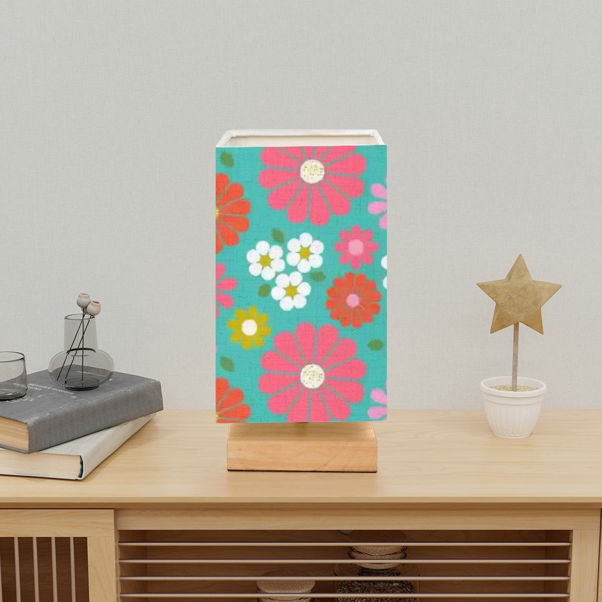 Kate McEnroe New York Groovy Floral Mid Century Modern Table Lamp, Retro 60s Teal Pink Desk Light, MCM Kitsch Room AccentTable LampsBZyFblQ7R3