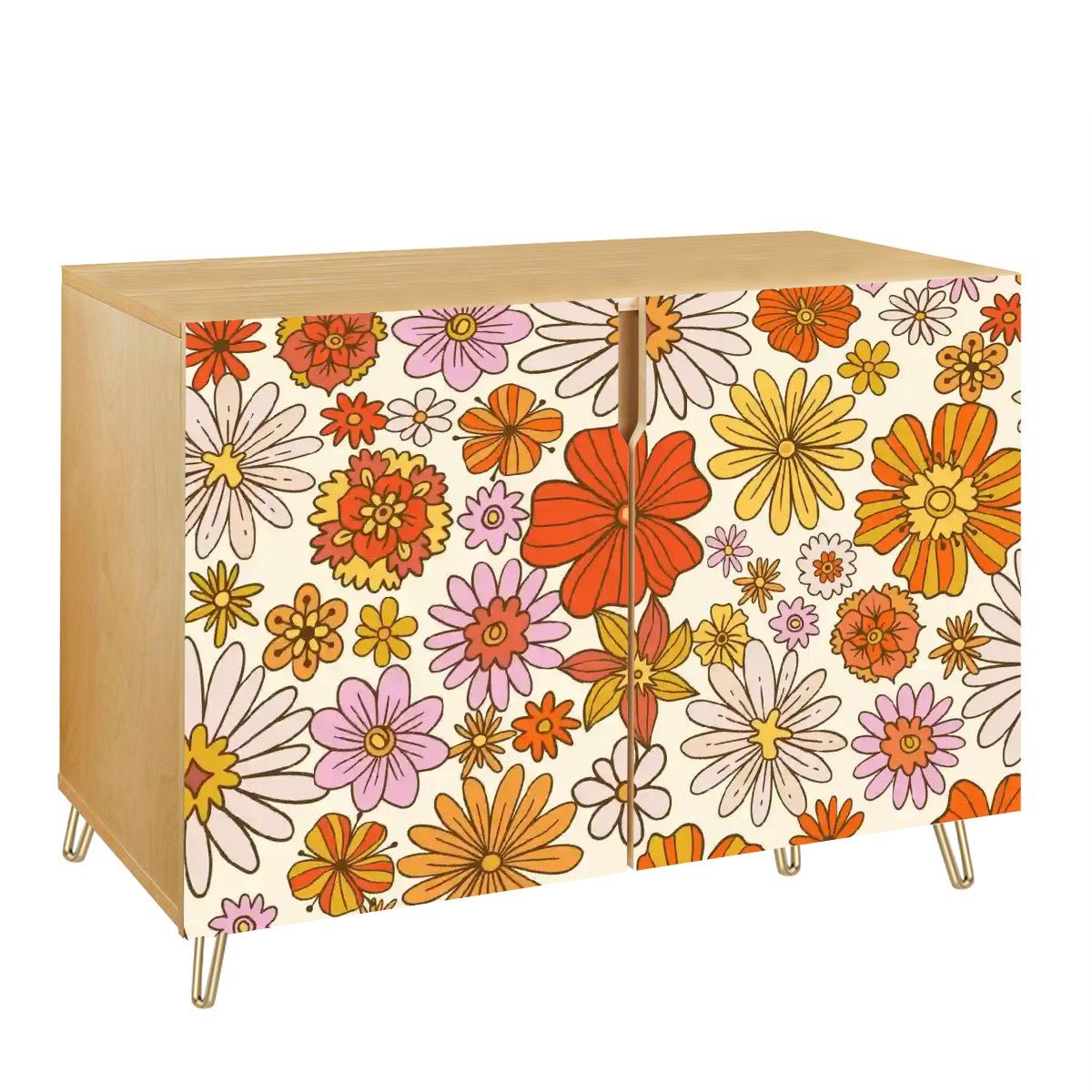 Kate McEnroe New York Groovy Floral Wooden Storage Cabinet, Retro 70s Mid Century Modern Dresser, Colorful Flower Power OrganizerStorage CabinetspDP0AziKi3