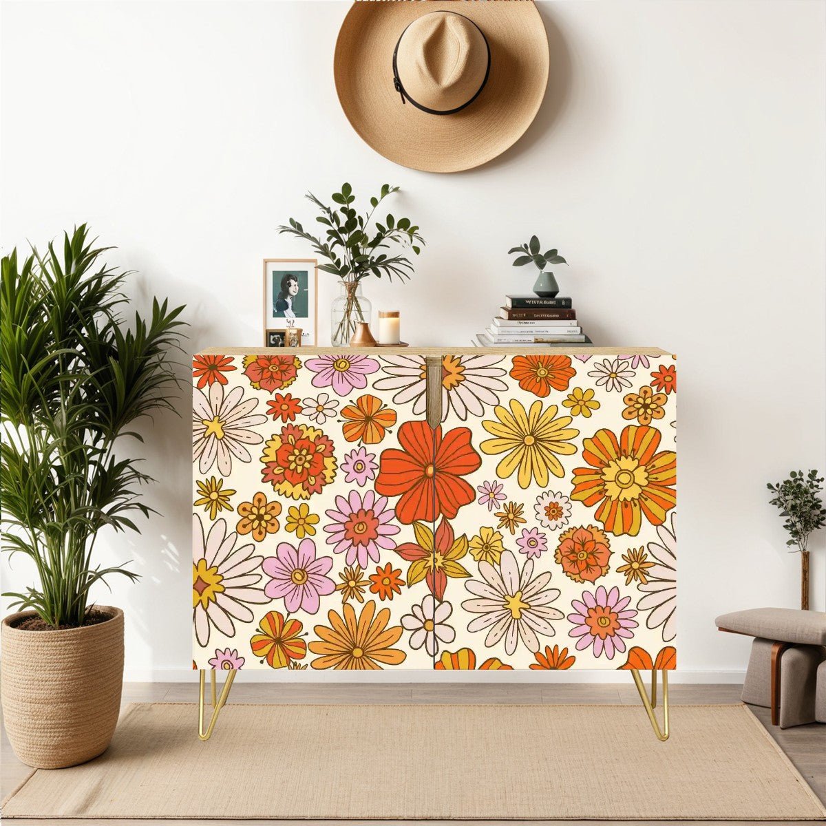 Kate McEnroe New York Groovy Floral Wooden Storage Cabinet, Retro 70s Mid Century Modern Dresser, Colorful Flower Power OrganizerStorage CabinetspDP0AziKi3