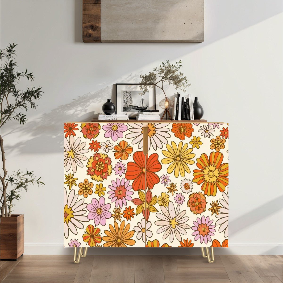Kate McEnroe New York Groovy Floral Wooden Storage Cabinet, Retro 70s Mid Century Modern Dresser, Colorful Flower Power OrganizerStorage CabinetspDP0AziKi3