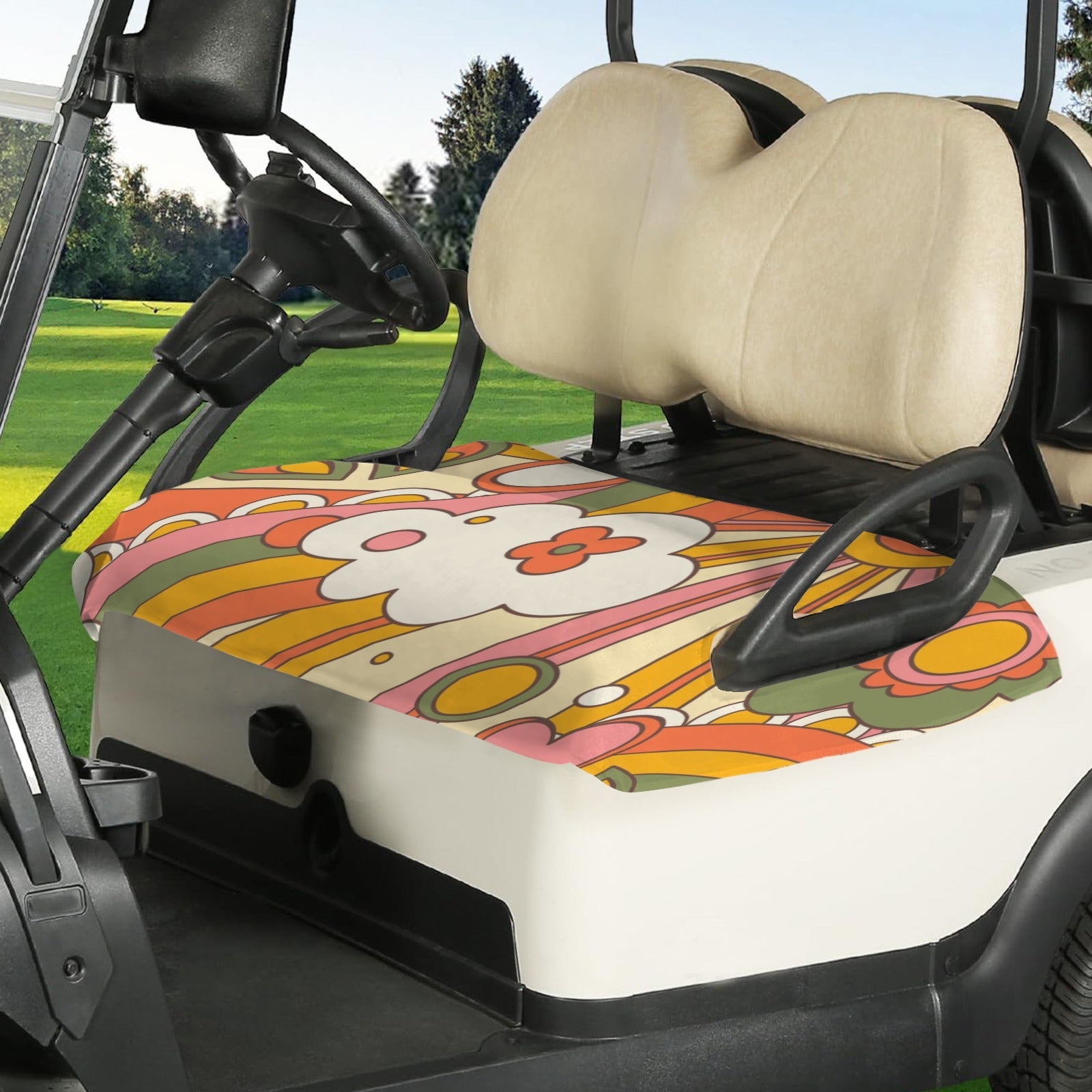 Kate McEnroe New York Groovy Flower Power 1970s Retro Golf Cart Seat CoverGolf Cart Seat CoversD3242357