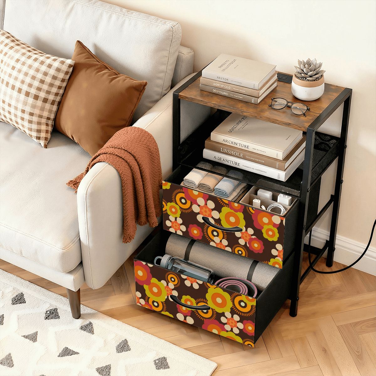 Kate McEnroe New York Groovy Flower Power 60s Mid Century 2 Drawer Charging NightstandNightStands3RxTqWw1fI