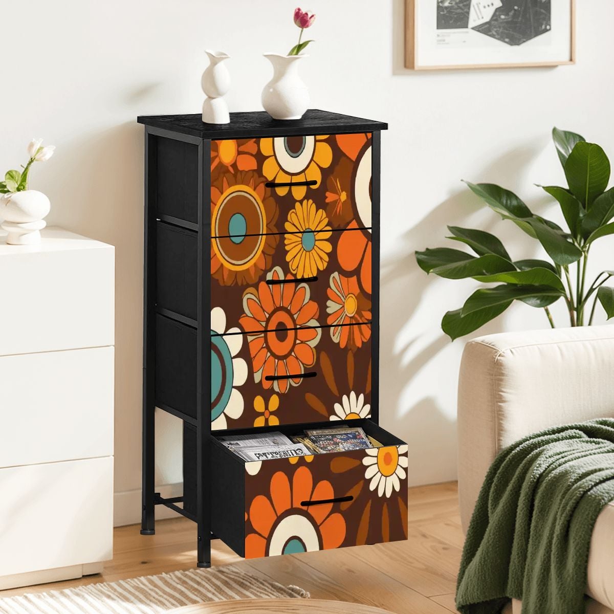 Kate McEnroe New York Groovy Flower Power 70s Hippie 4 Drawer Dresser Retro Boho Storage CabinetDressersaYZ5i0Os21