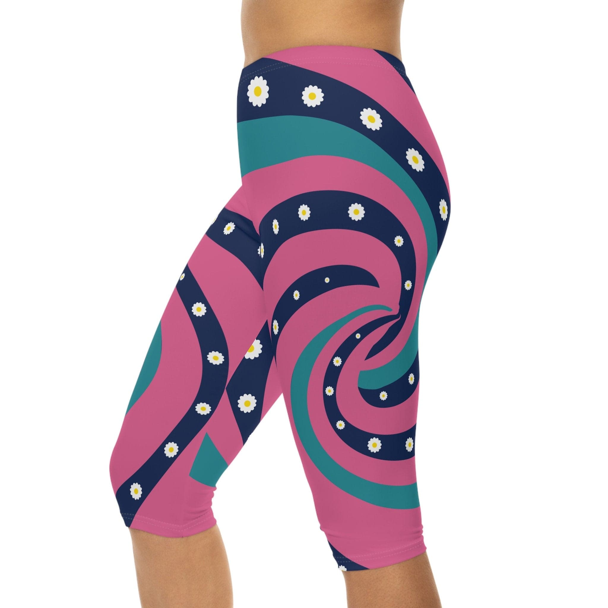 Kate McEnroe New York Groovy Flower Power 70s Psychedelic Swirl Skinny Fit Womens Capri LeggingsLeggings70441759164963377695