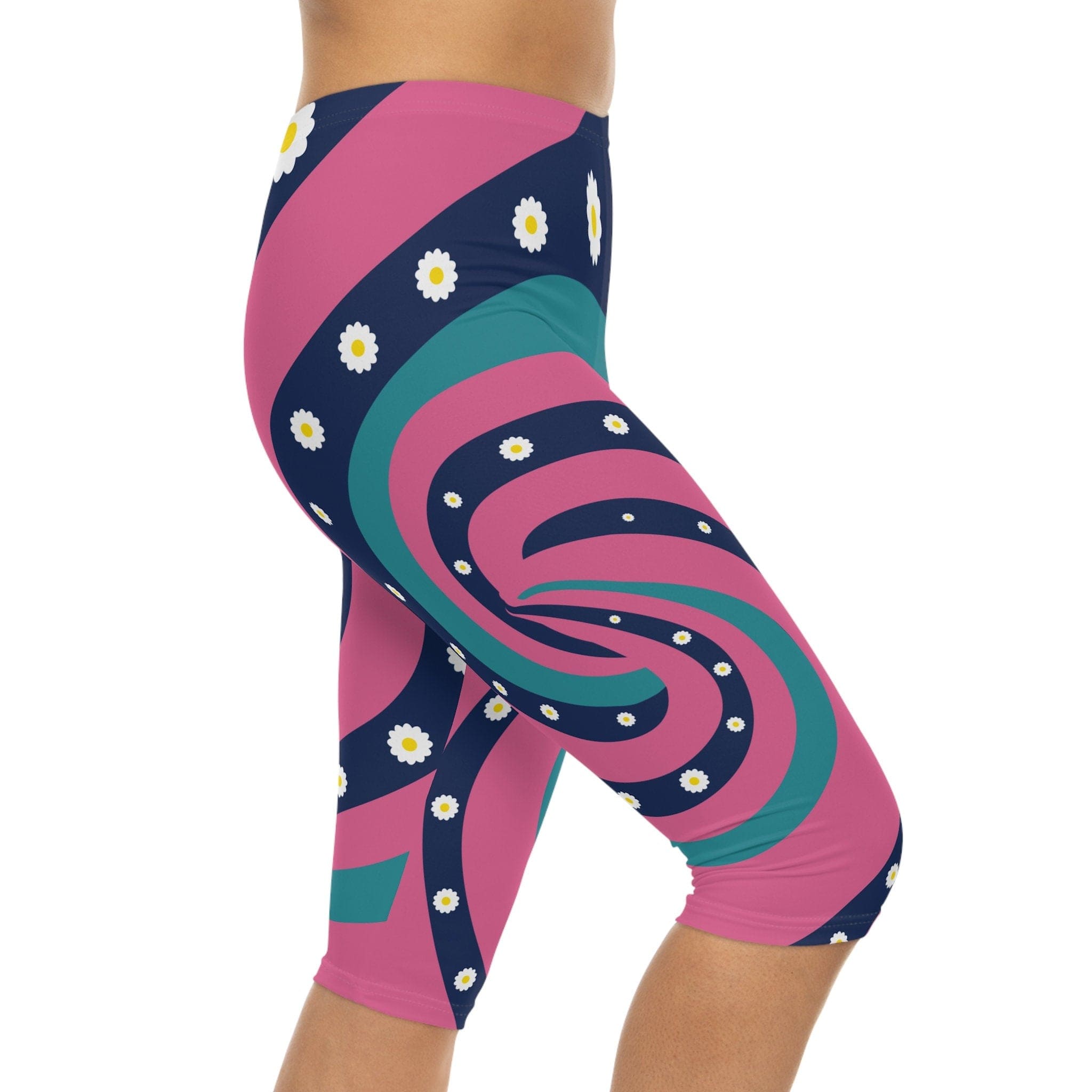 Kate McEnroe New York Groovy Flower Power 70s Psychedelic Swirl Skinny Fit Womens Capri LeggingsLeggings70441759164963377695