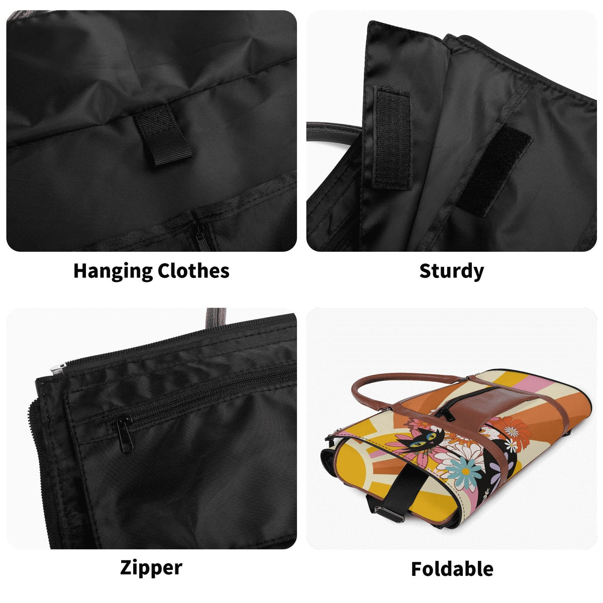 Kate McEnroe New York Groovy Flower Power Atomic Cat Duffel Bag, 70s Hippie Retro Mod Floral Travel WeekenderDuffel BagsN67Q73PW - 1