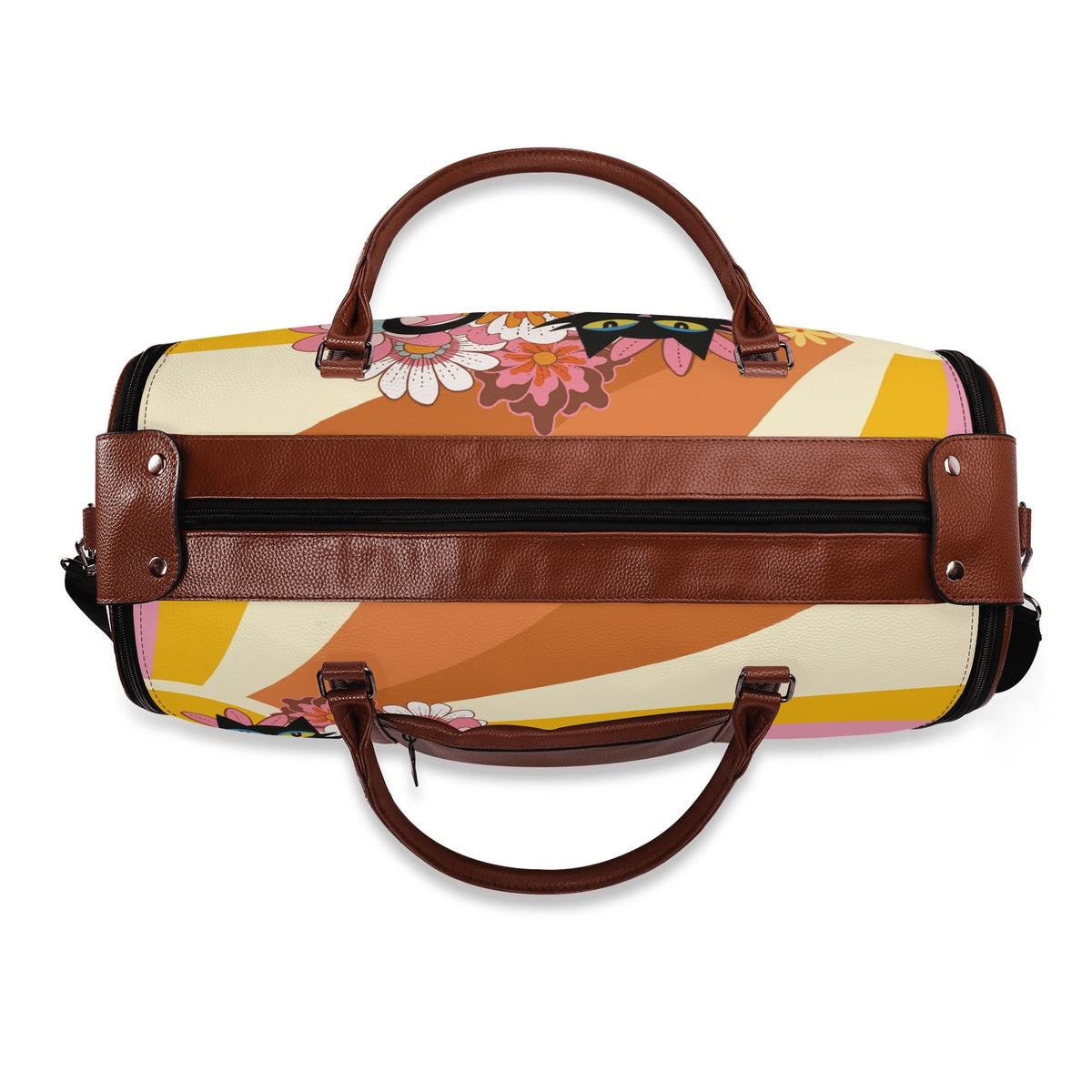 Kate McEnroe New York Groovy Flower Power Atomic Cat Duffel Bag, 70s Hippie Retro Mod Floral Travel WeekenderDuffel BagsN67Q73PW - 1
