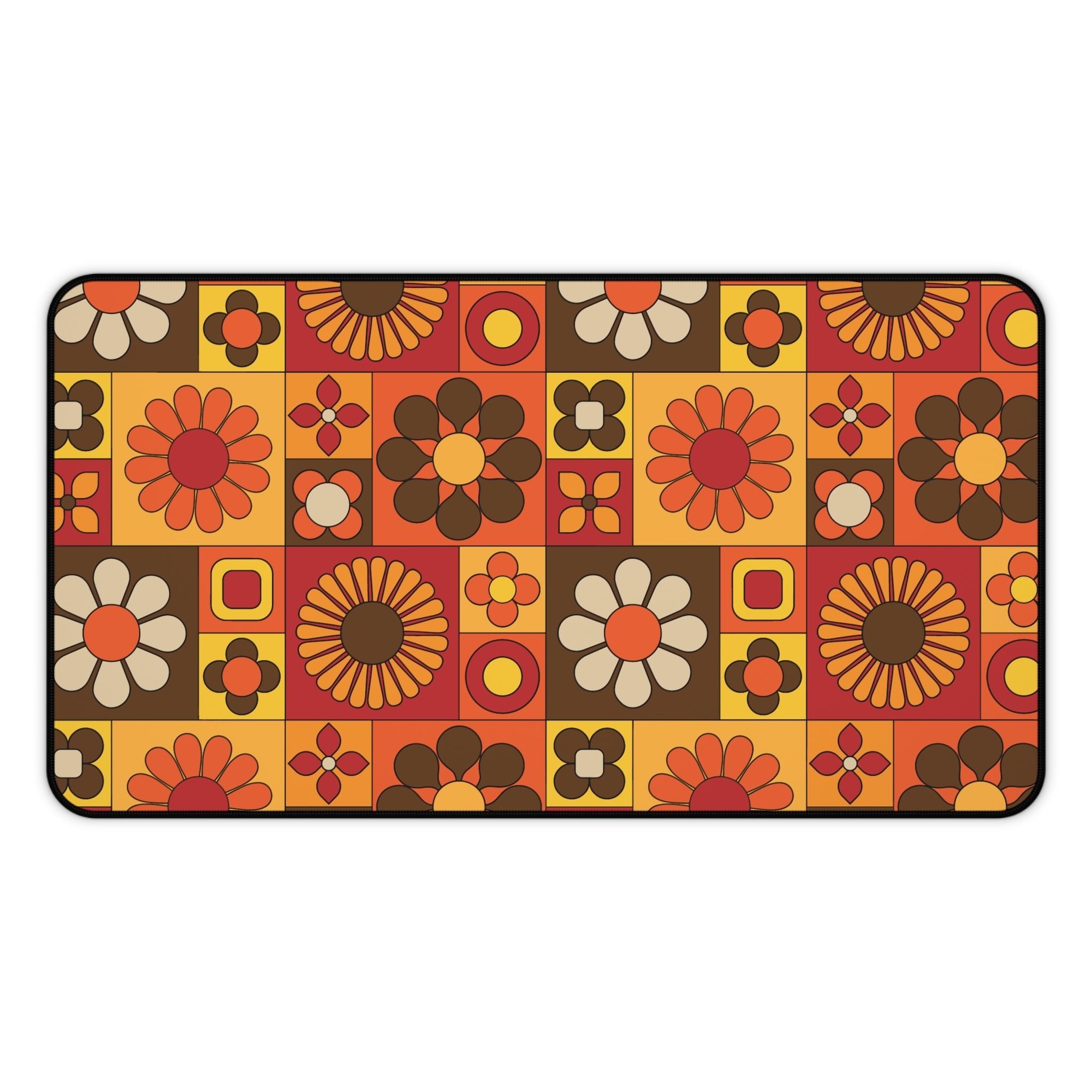 Kate McEnroe New York Groovy Flower Power Desk Mat, Retro 70s Mod Office, Mid Century Modern Floral Computer MatDesk Mats19149625042738614627