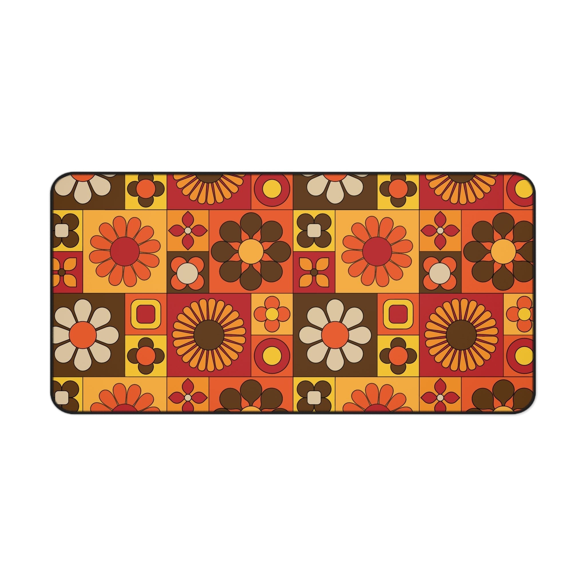 Kate McEnroe New York Groovy Flower Power Desk Mat, Retro 70s Mod Office, Mid Century Modern Floral Computer MatDesk Mats29937313301353665228