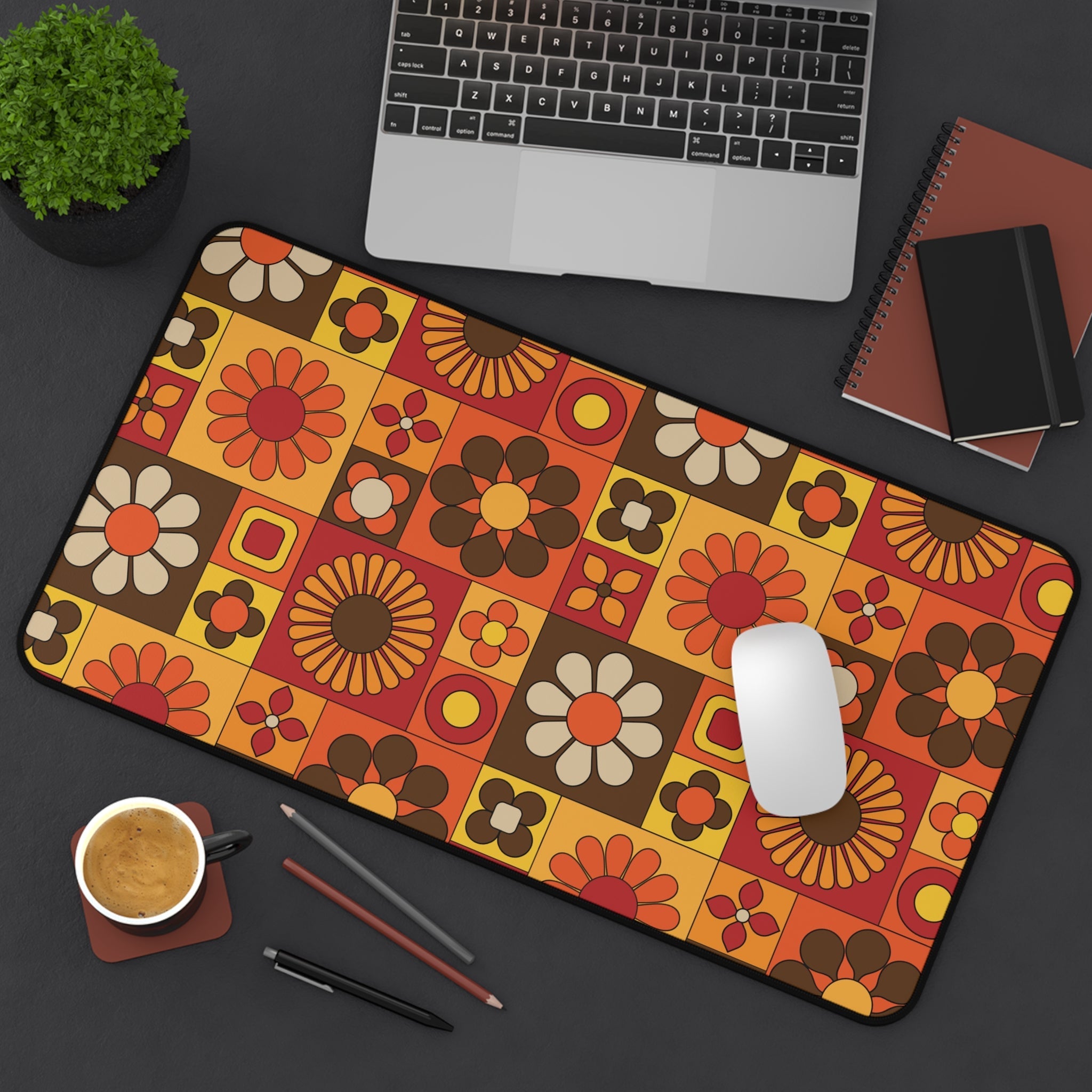 Kate McEnroe New York Groovy Flower Power Desk Mat, Retro 70s Mod Office, Mid Century Modern Floral Computer MatDesk Mats97668997538122450598