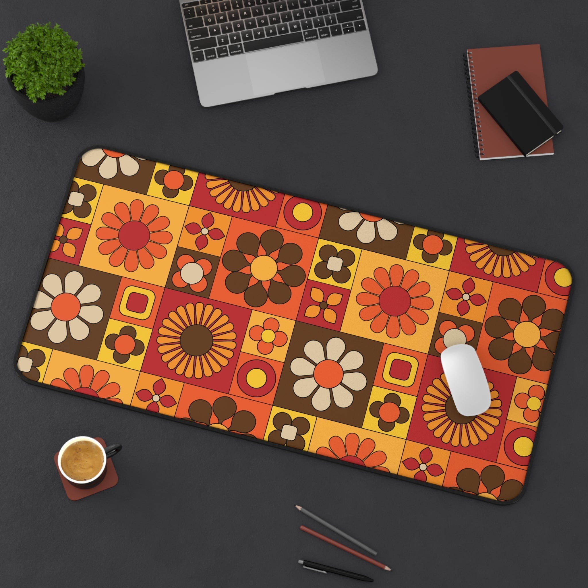 Kate McEnroe New York Groovy Flower Power Desk Mat, Retro 70s Mod Office, Mid Century Modern Floral Computer MatDesk Mats97668997538122450598