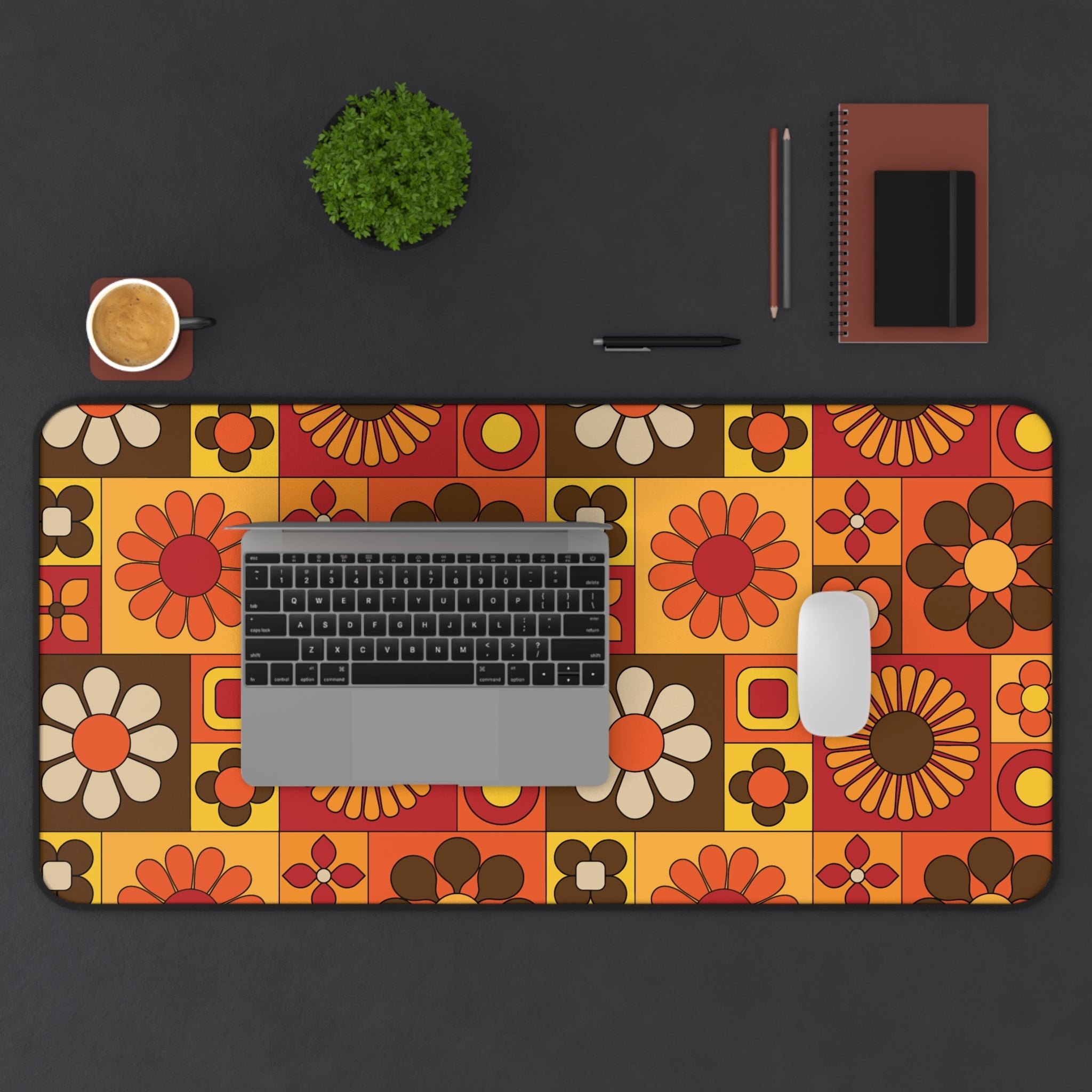 Kate McEnroe New York Groovy Flower Power Desk Mat, Retro 70s Mod Office, Mid Century Modern Floral Computer MatDesk Mats97668997538122450598