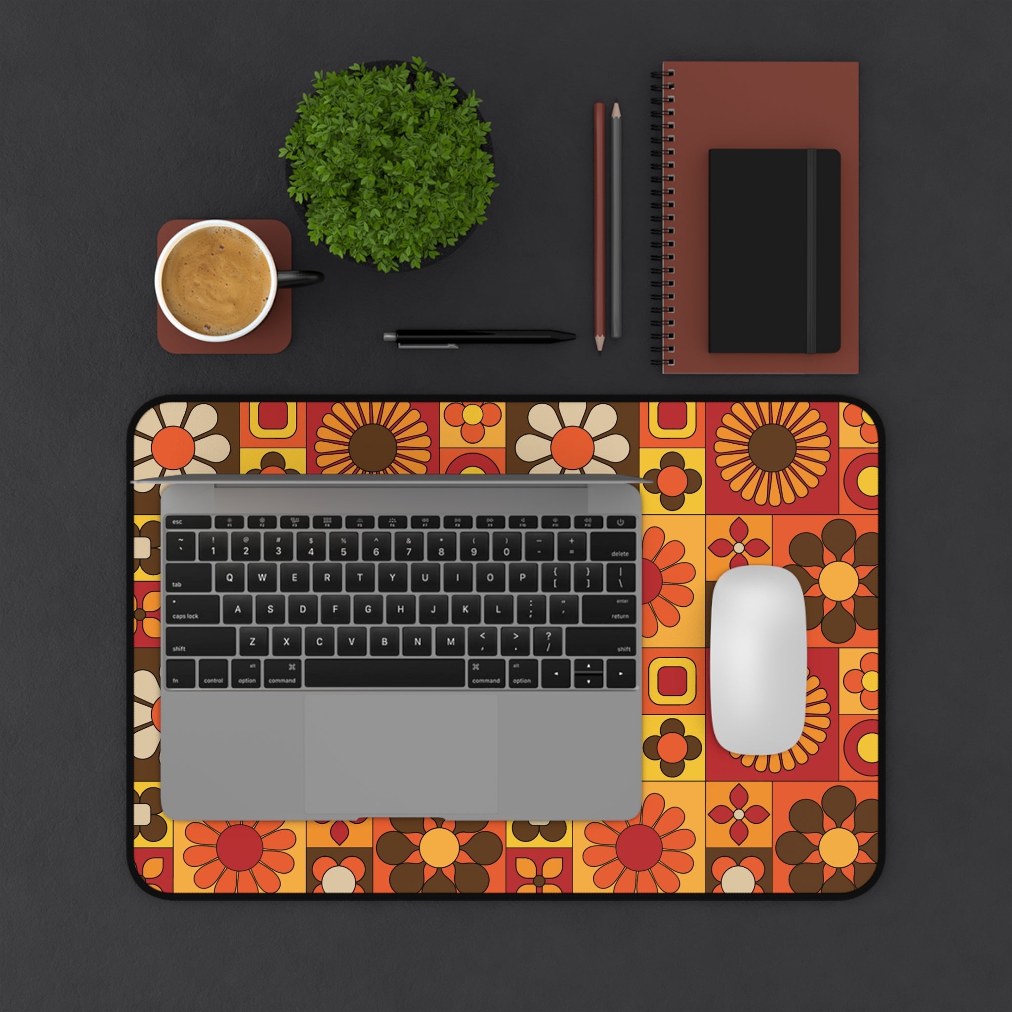 Kate McEnroe New York Groovy Flower Power Desk Mat, Retro 70s Mod Office, Mid Century Modern Floral Computer MatDesk Mats97668997538122450598