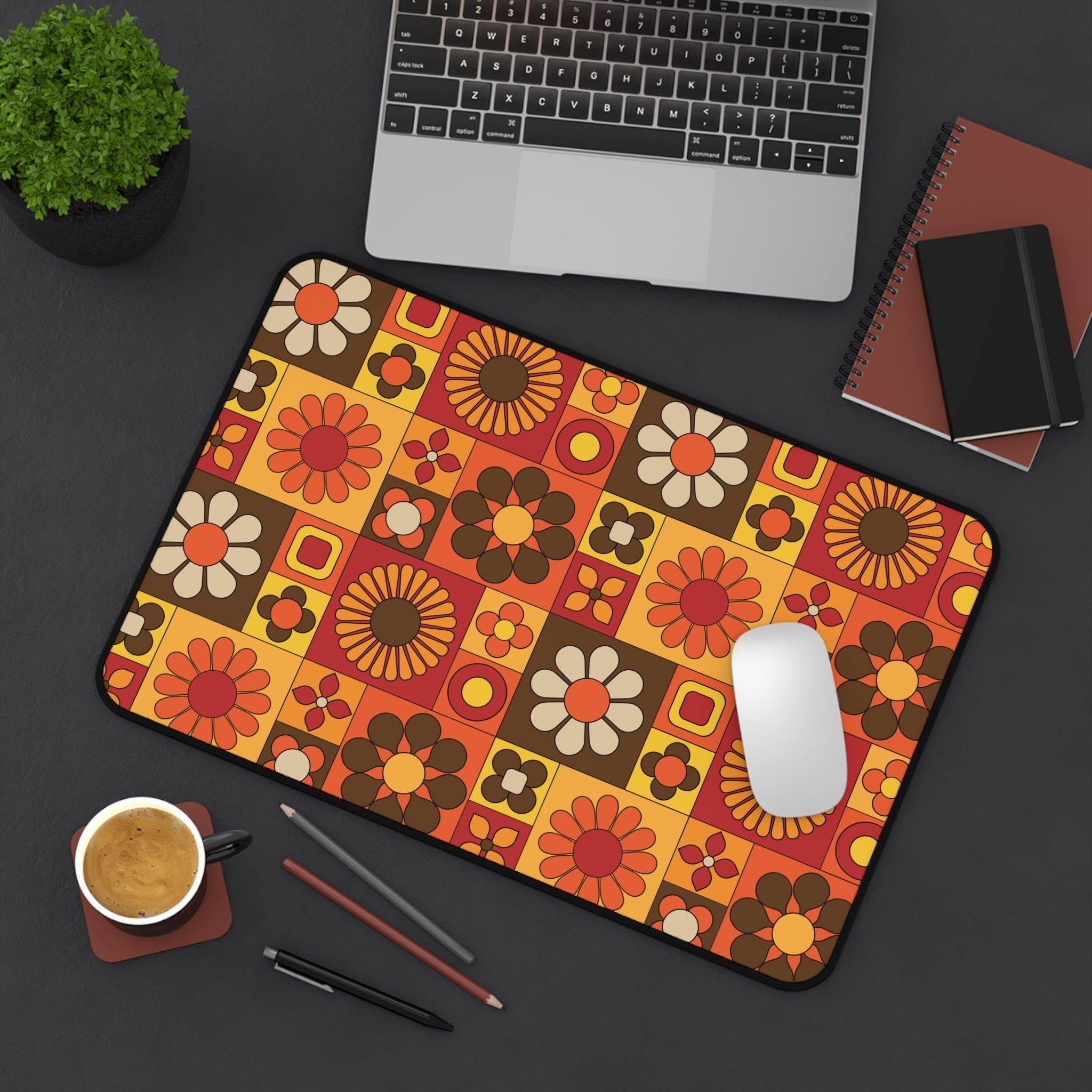 Kate McEnroe New York Groovy Flower Power Desk Mat, Retro 70s Mod Office, Mid Century Modern Floral Computer MatDesk Mats97668997538122450598