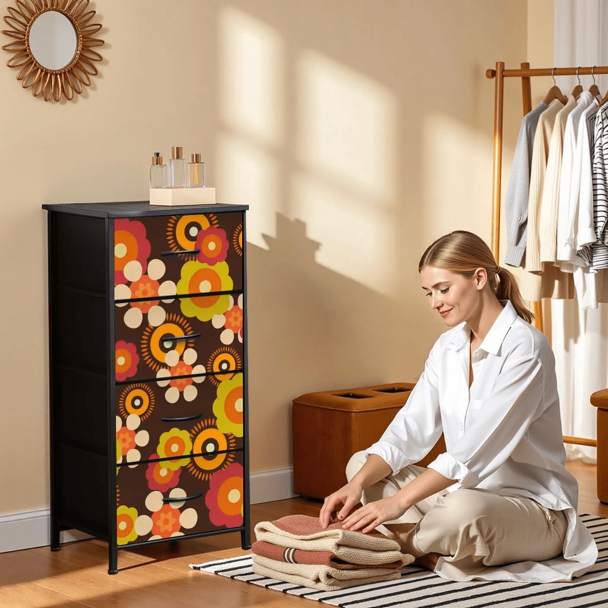 Kate McEnroe New York Groovy Flower Power Dresser, 70s Hippie Floral Chest, Retro Boho Storage Cabinet, Mid Century Modern Funky FurnitureDressersgBtEsXccCA