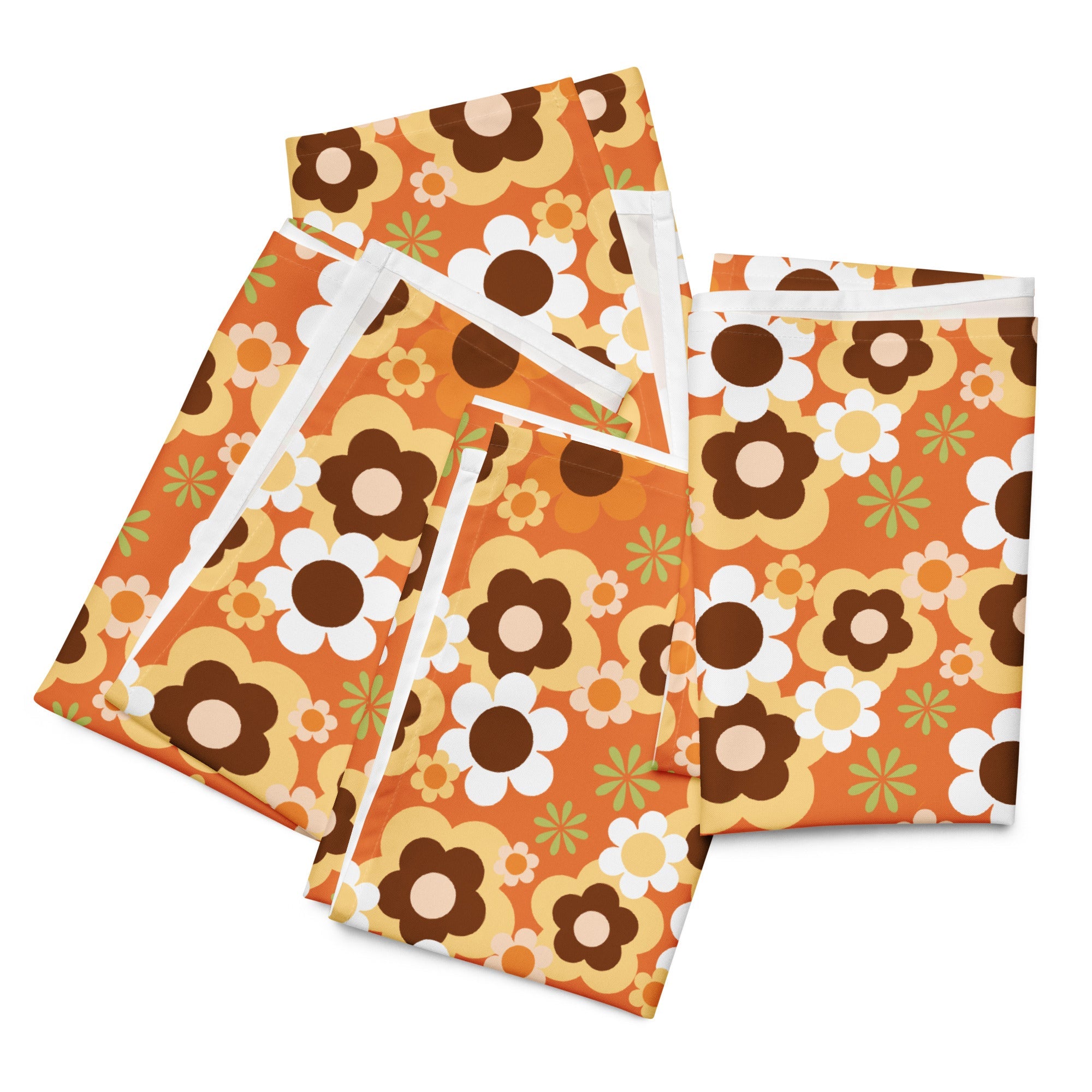 Kate McEnroe New York Groovy Flower Power Retro 70s Cloth Napkins, Mid Century Modern Orange Green Brown Dining LinensNapkins2039816_17399
