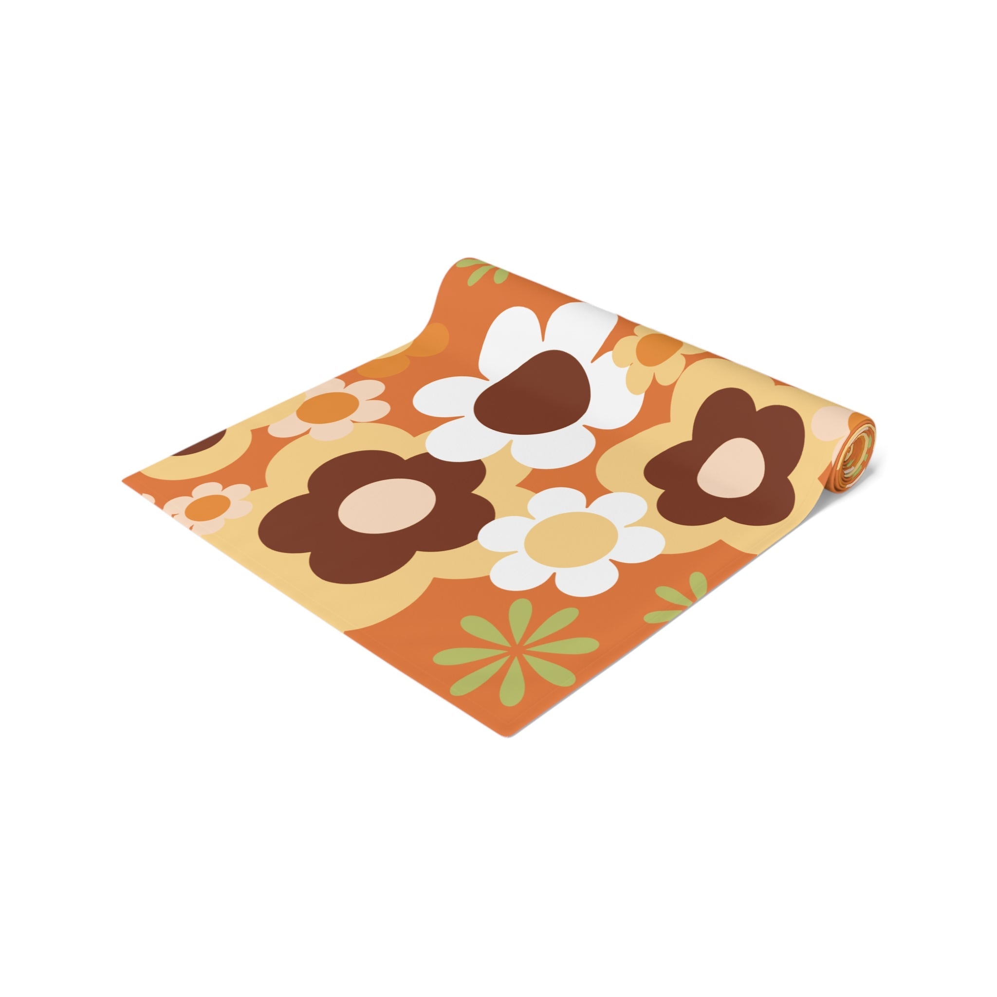 Kate McEnroe New York Groovy Flower Power Retro 70s Table Runner, Mid Century Modern Orange Green Brown Dining AccentTable Runners12617181063660468437
