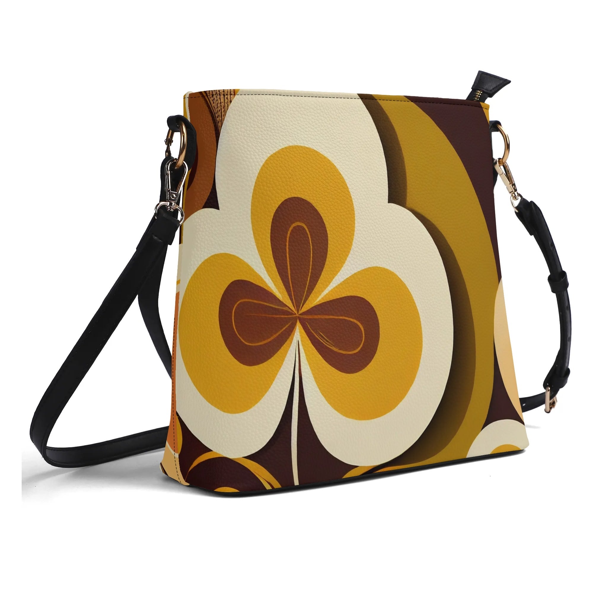Kate McEnroe New York Groovy Flower Power Retro Crossbody Bucket Bag, Mid Century Modern Vintage Style HandbagHandbagsY5354EEN - 1