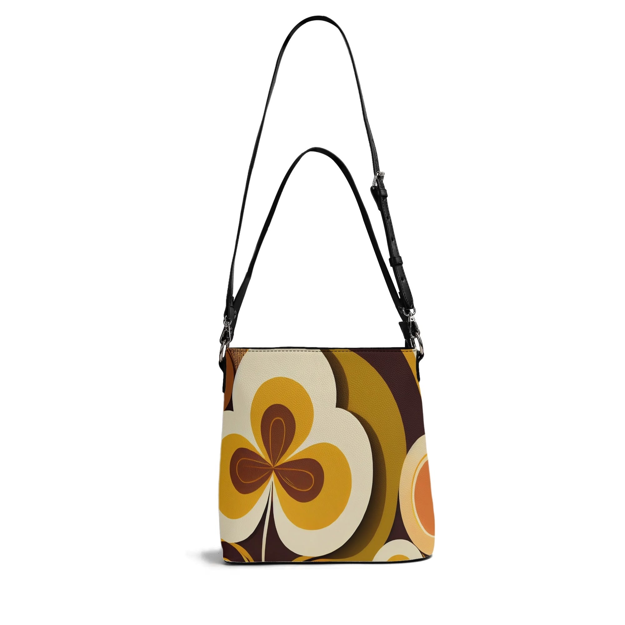 Kate McEnroe New York Groovy Flower Power Retro Crossbody Bucket Bag, Mid Century Modern Vintage Style HandbagHandbagsY5354EEN - 1