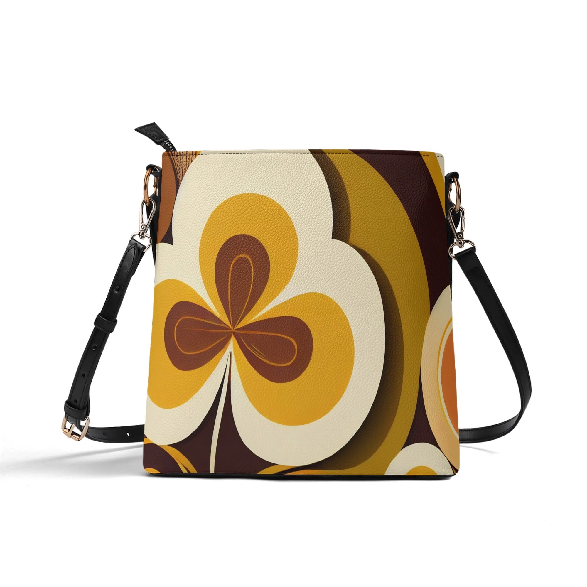 Kate McEnroe New York Groovy Flower Power Retro Crossbody Bucket Bag, Mid Century Modern Vintage Style HandbagHandbagsY5354EEN - 1