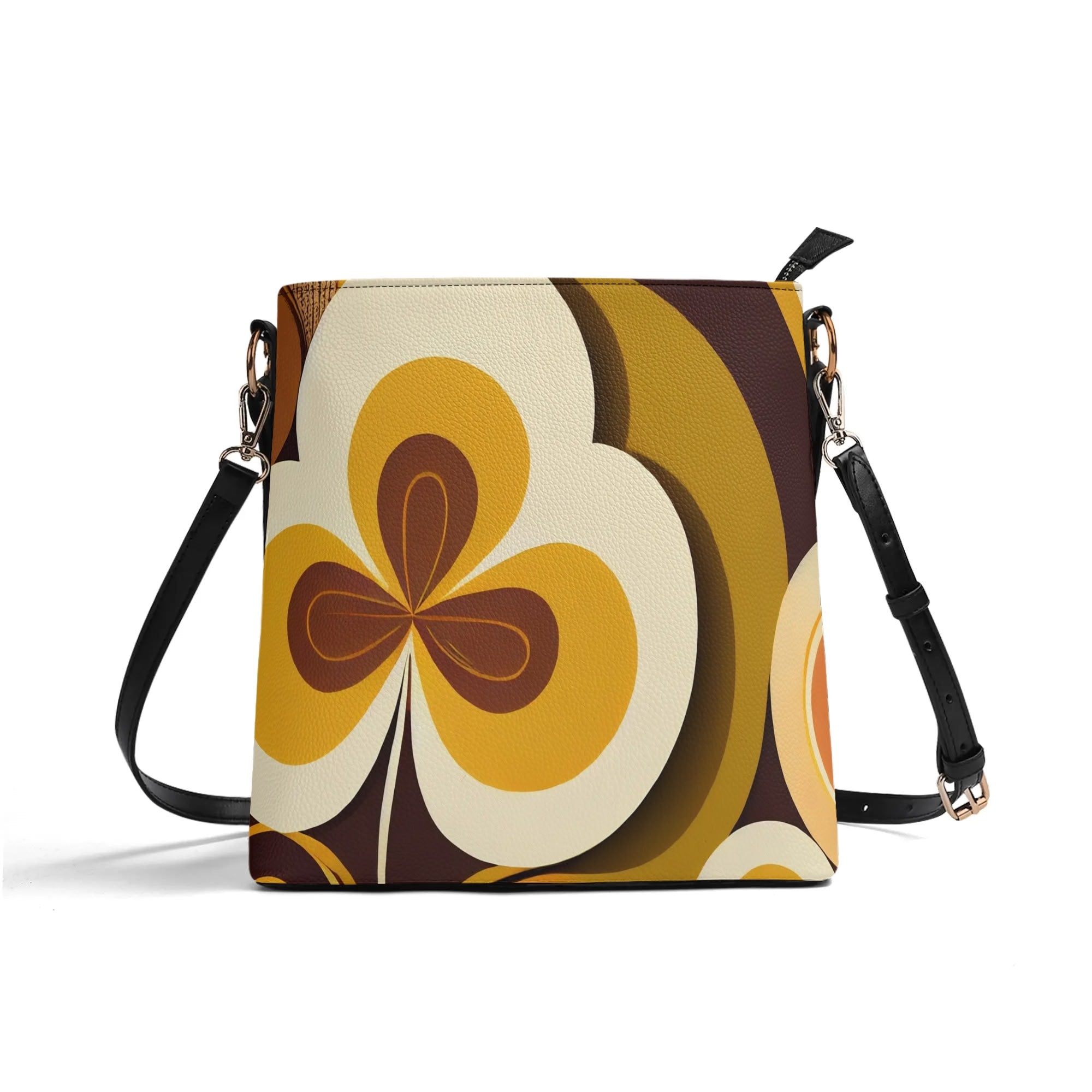 Kate McEnroe New York Groovy Flower Power Retro Crossbody Bucket Bag, Mid Century Modern Vintage Style HandbagHandbagsY5354EEN - 1