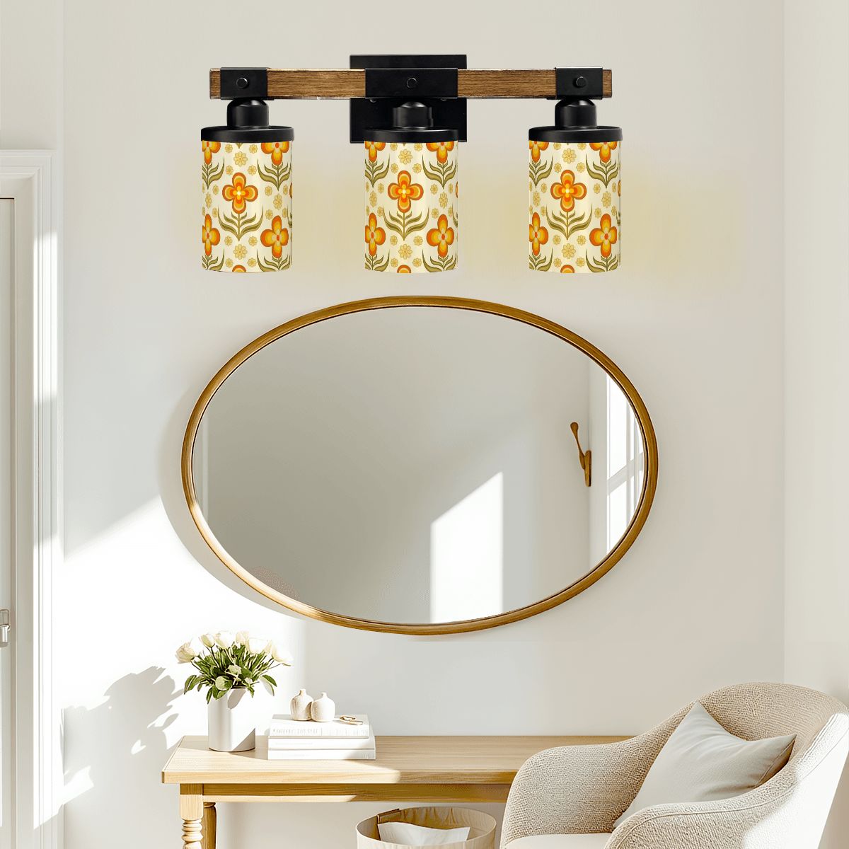 Kate McEnroe New York Groovy Hippie 60s Retro Floral Bathroom Vanity Light FixtureVanity Light FixturesgnXS2YtsOi