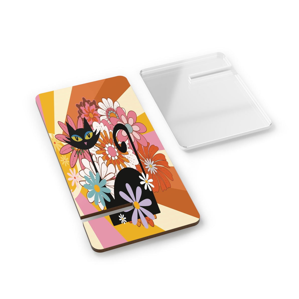 Kate McEnroe New York Groovy Hippie Atomic Cat Flower Power Phone Stand, MCM Smartphone Holder, 70s Mod Desk AccessoryMobile Phone Stands19405297922855648265