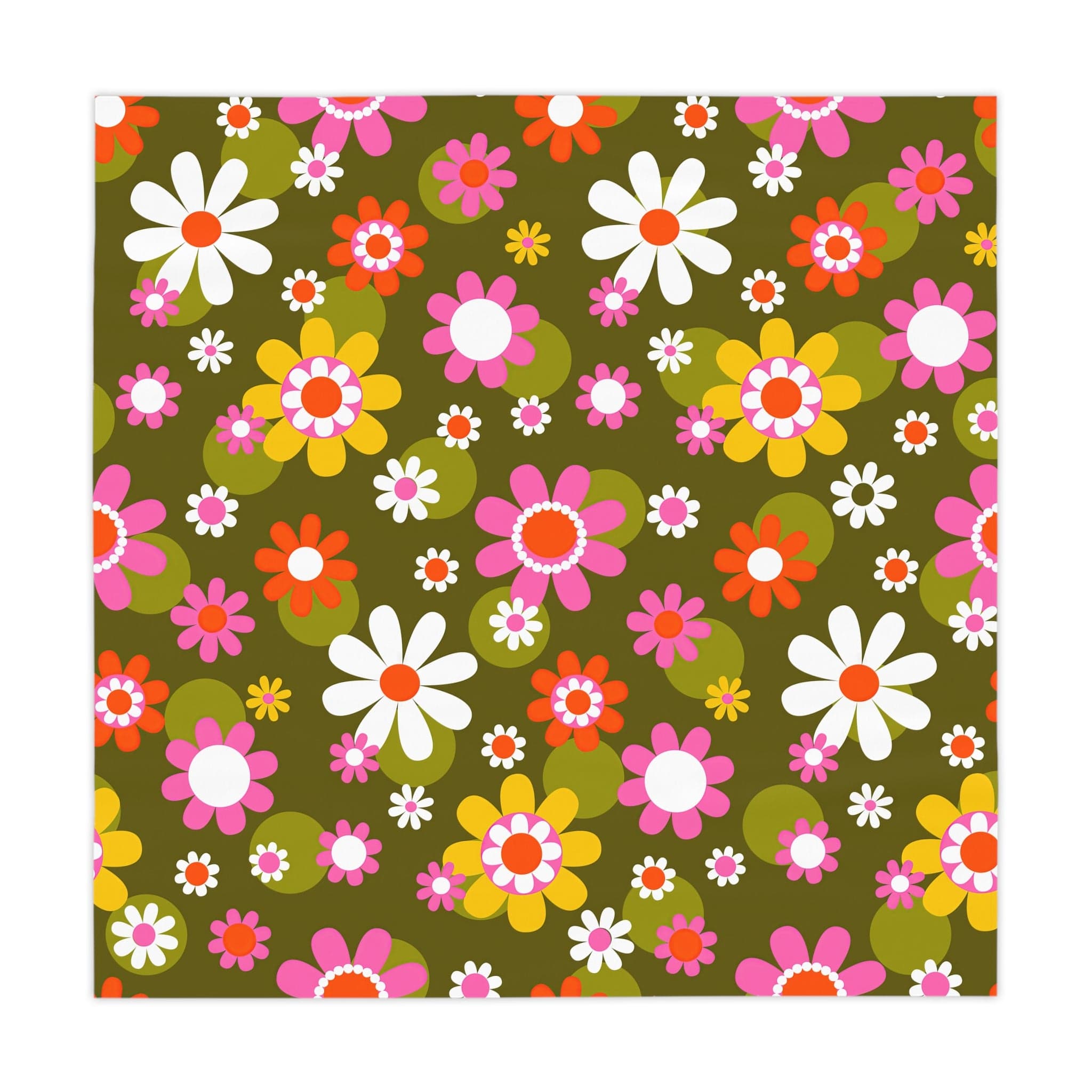 Kate McEnroe New York Groovy Hippie Daisy Flower Power Tablecloth, Retro Mid Mod Floral Table Linen, Mid Century Dining Table DecorTablecloths16165494938854854770