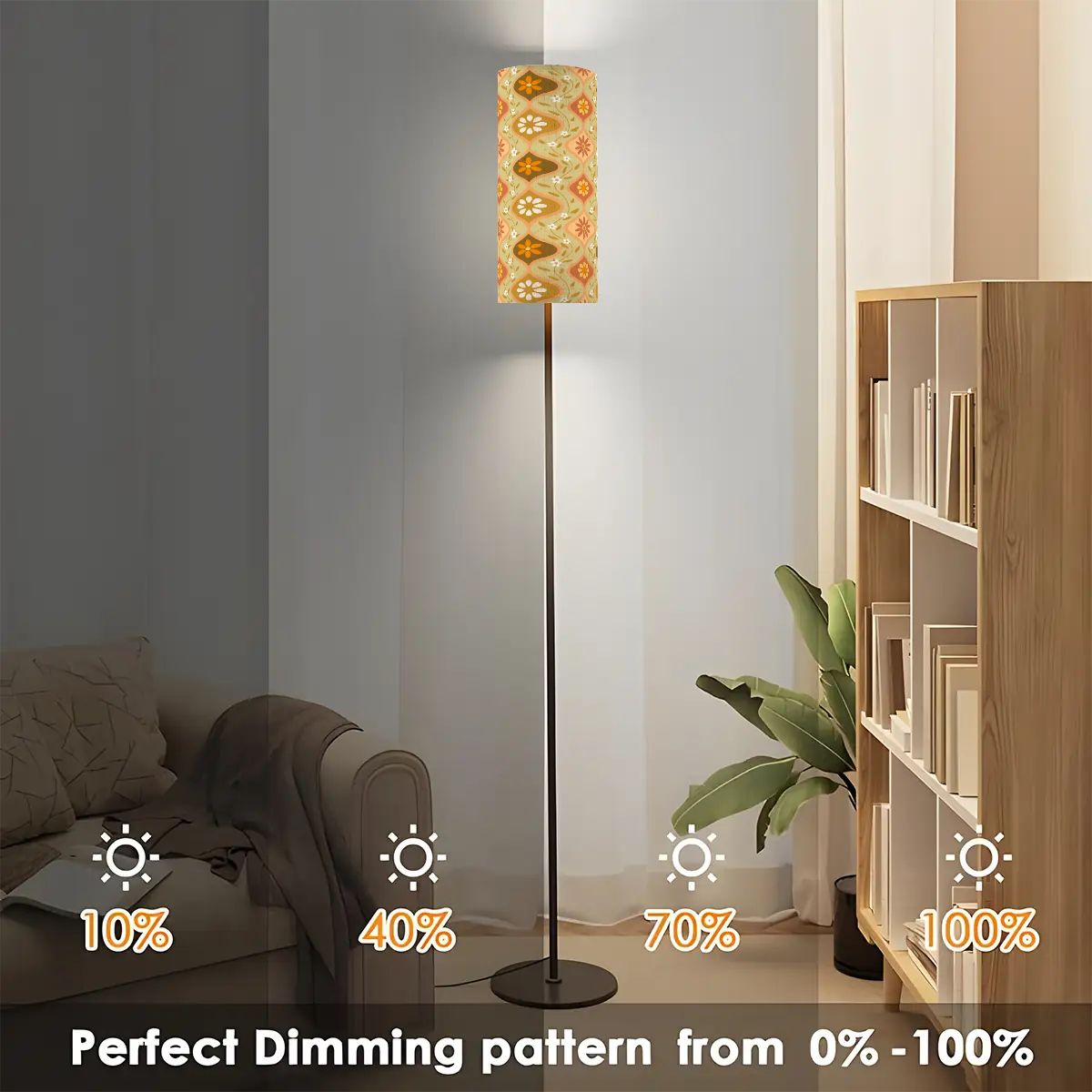 Kate McEnroe New York Groovy Hippie Floral Slim Floor Lamp, Retro 70s Geometric Accent LightSlim Floor LampsaPFeGuPXQG
