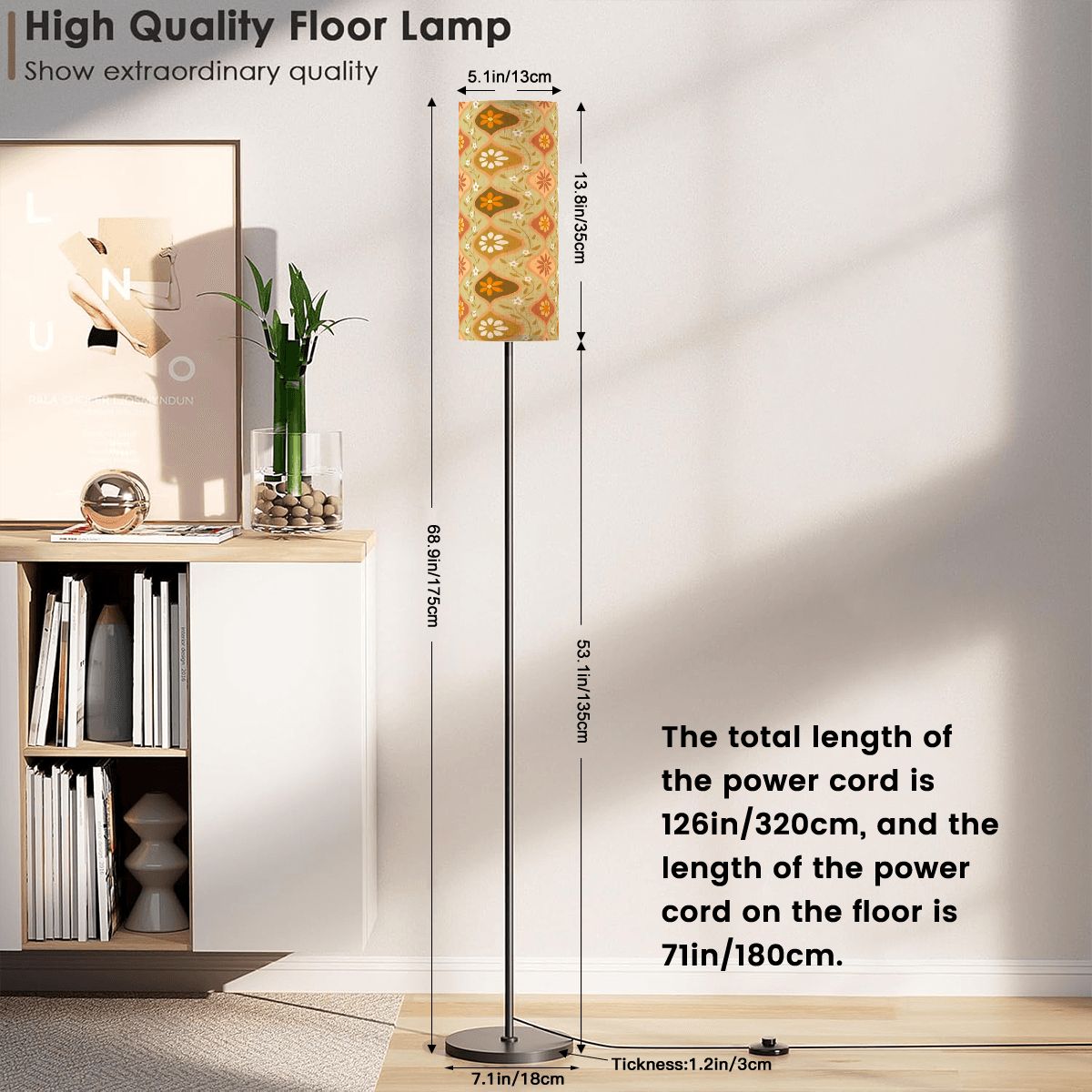 Kate McEnroe New York Groovy Hippie Floral Slim Floor Lamp, Retro 70s Geometric Accent LightSlim Floor LampsaPFeGuPXQG
