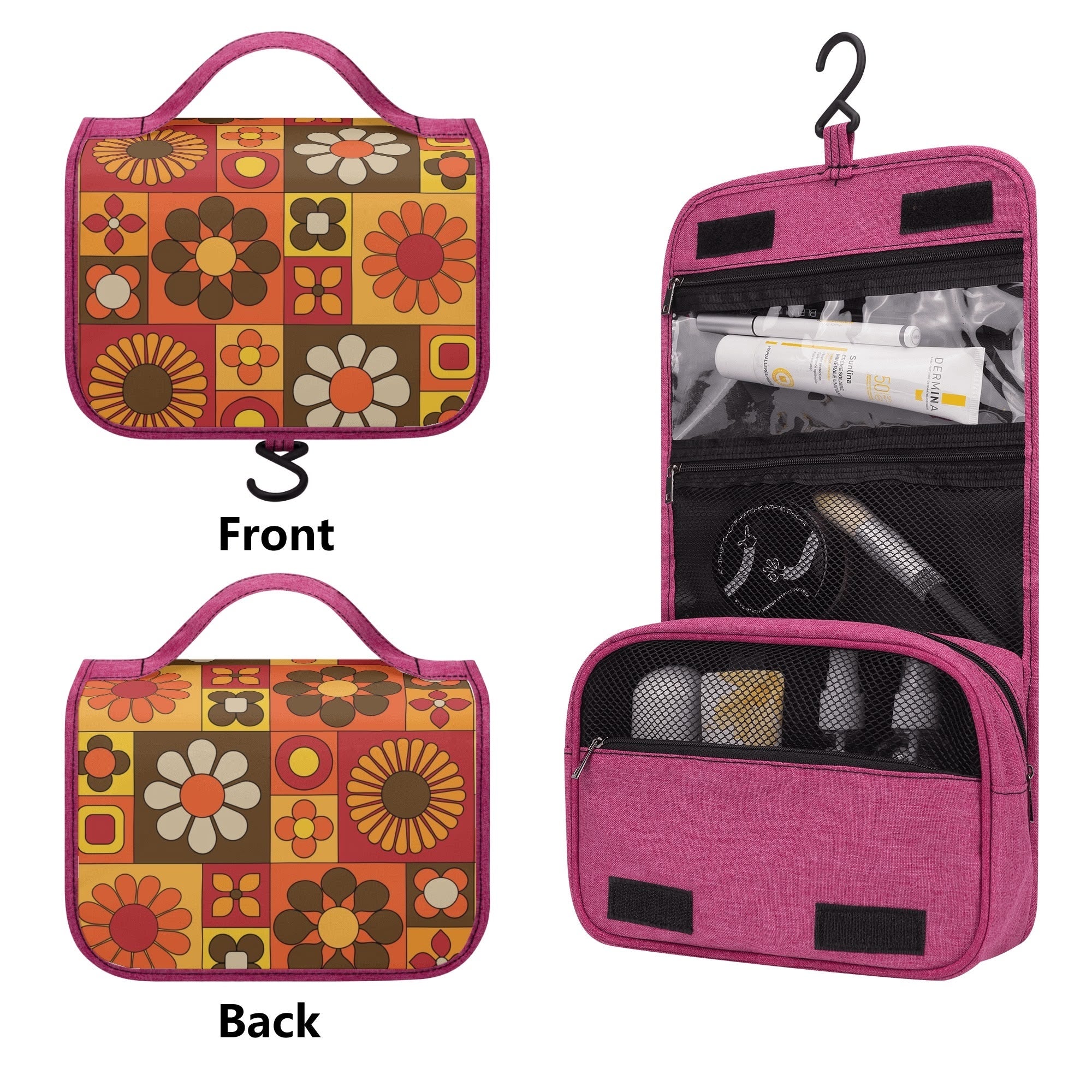 Kate McEnroe New York Groovy Hippie Flower Power Cosmetic Travel Bag, Mid Century Modern Toiletry Organizer, Vintage MCM Hanging Makeup CaseCosmetic & Toiletry BagsNGZ0QR6W - 1