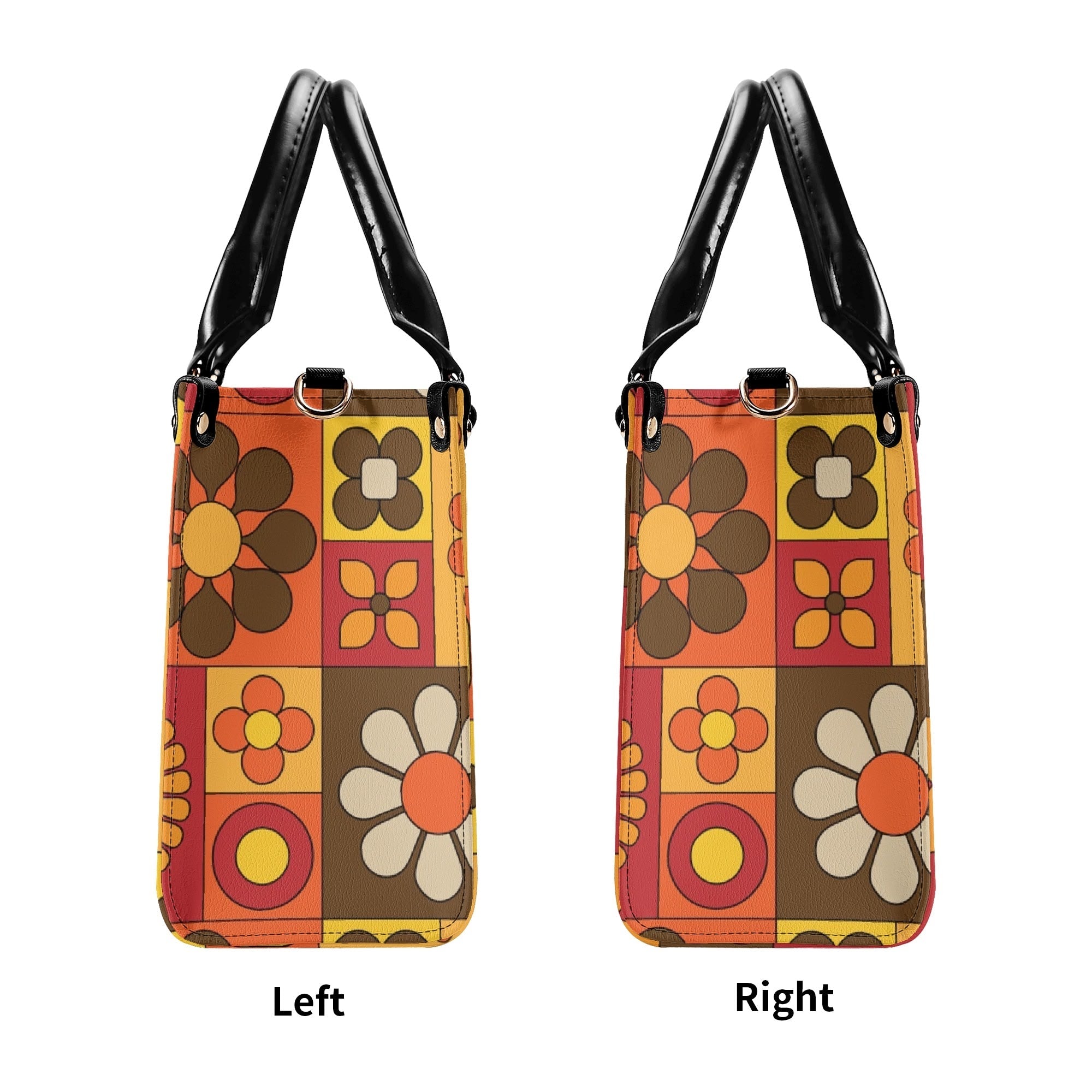 Kate McEnroe New York Groovy Hippie Mod Daisy Block Satchel, 60s Mid Century Modern Retro Floral Handbag Orange Yellow BrownHandbagsW39XQE1W - 1