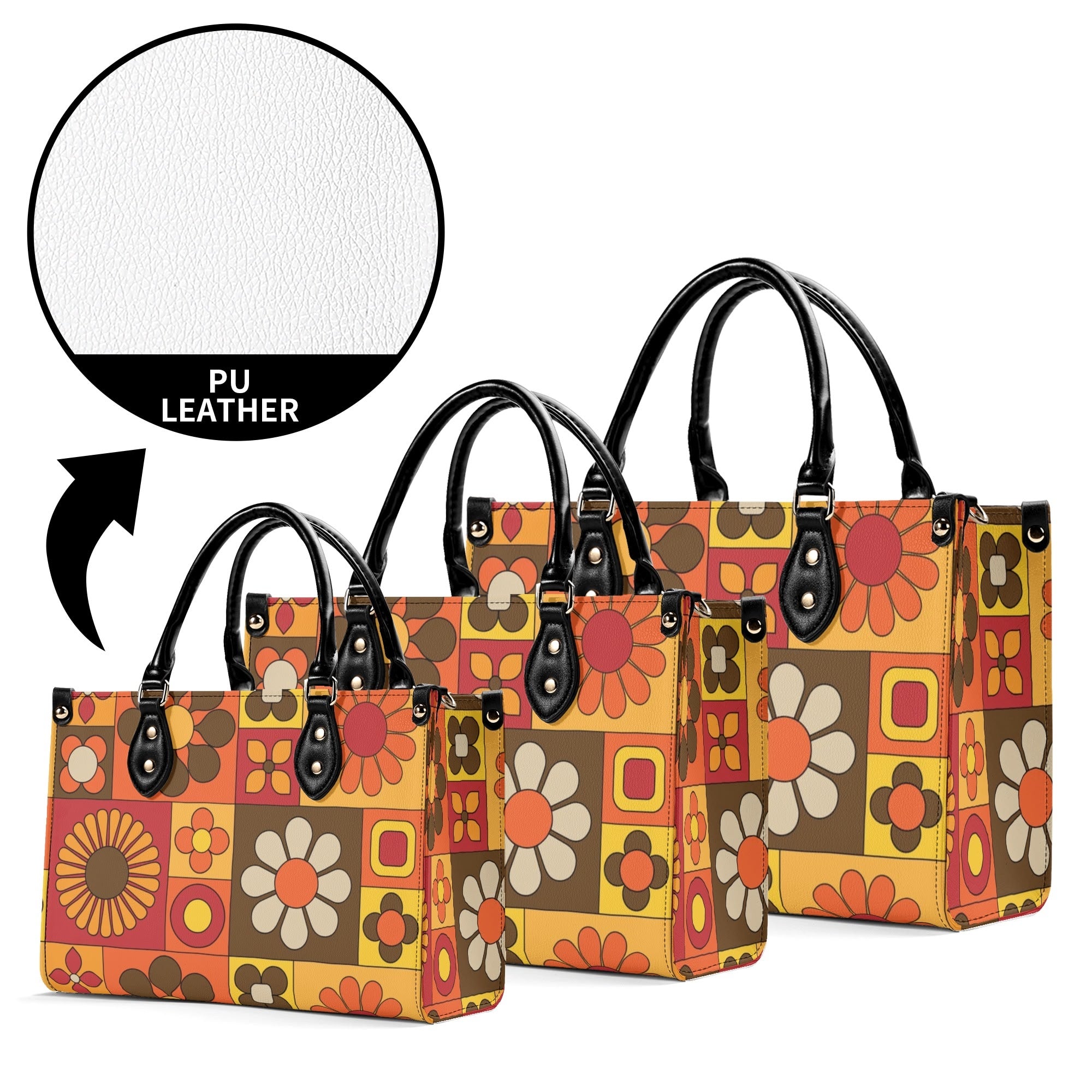 Kate McEnroe New York Groovy Hippie Mod Daisy Block Satchel, 60s Mid Century Modern Retro Floral Handbag Orange Yellow BrownHandbagsW39XQE1W - 1