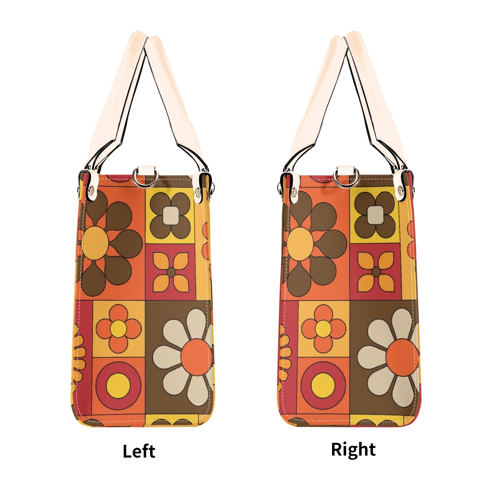 Kate McEnroe New York Groovy Hippie Mod Daisy Block Satchel, 60s Mid Century Modern Retro Floral Handbag Orange Yellow BrownHandbagsW39XQE1W - 1