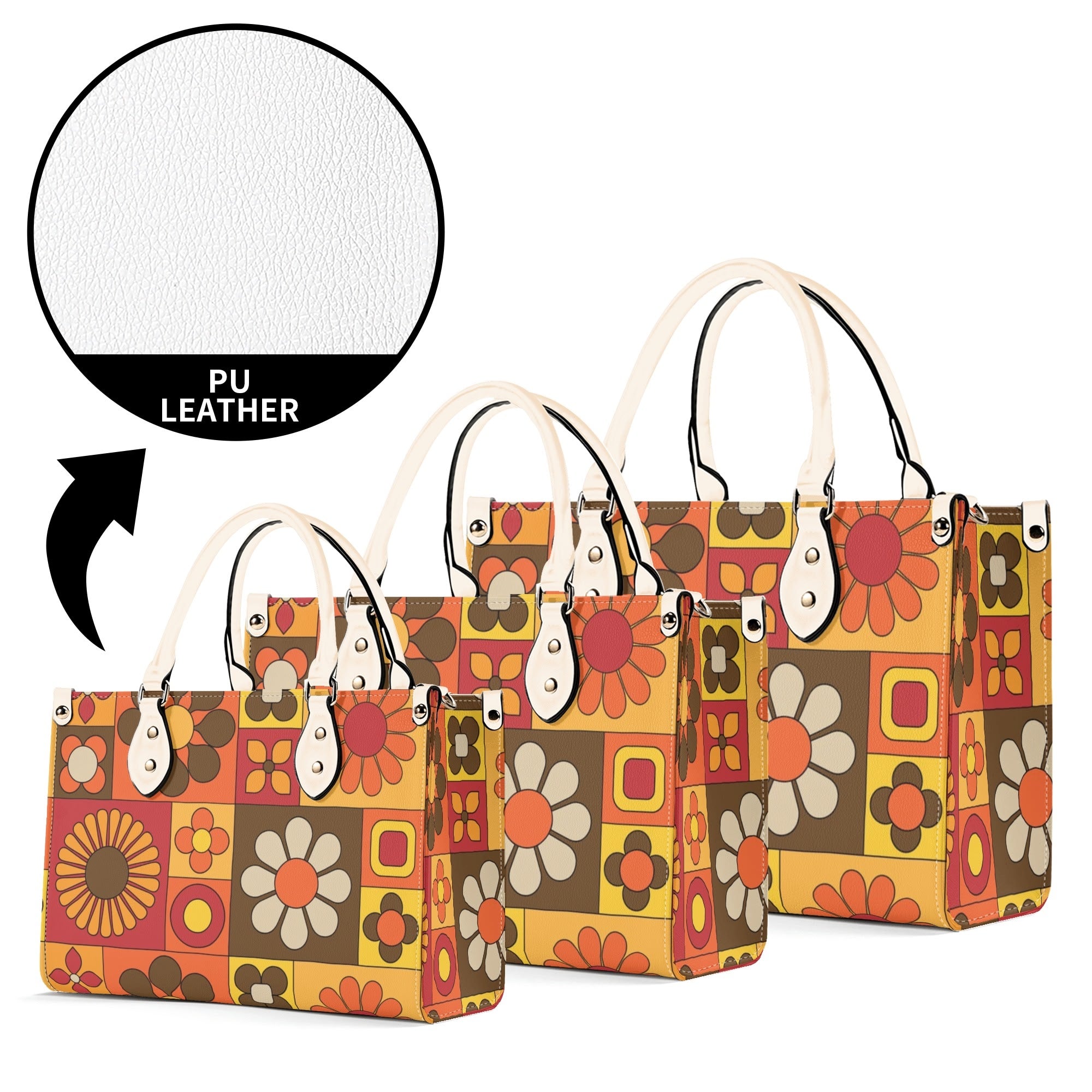 Kate McEnroe New York Groovy Hippie Mod Daisy Block Satchel, 60s Mid Century Modern Retro Floral Handbag Orange Yellow BrownHandbagsW39XQE1W - 1