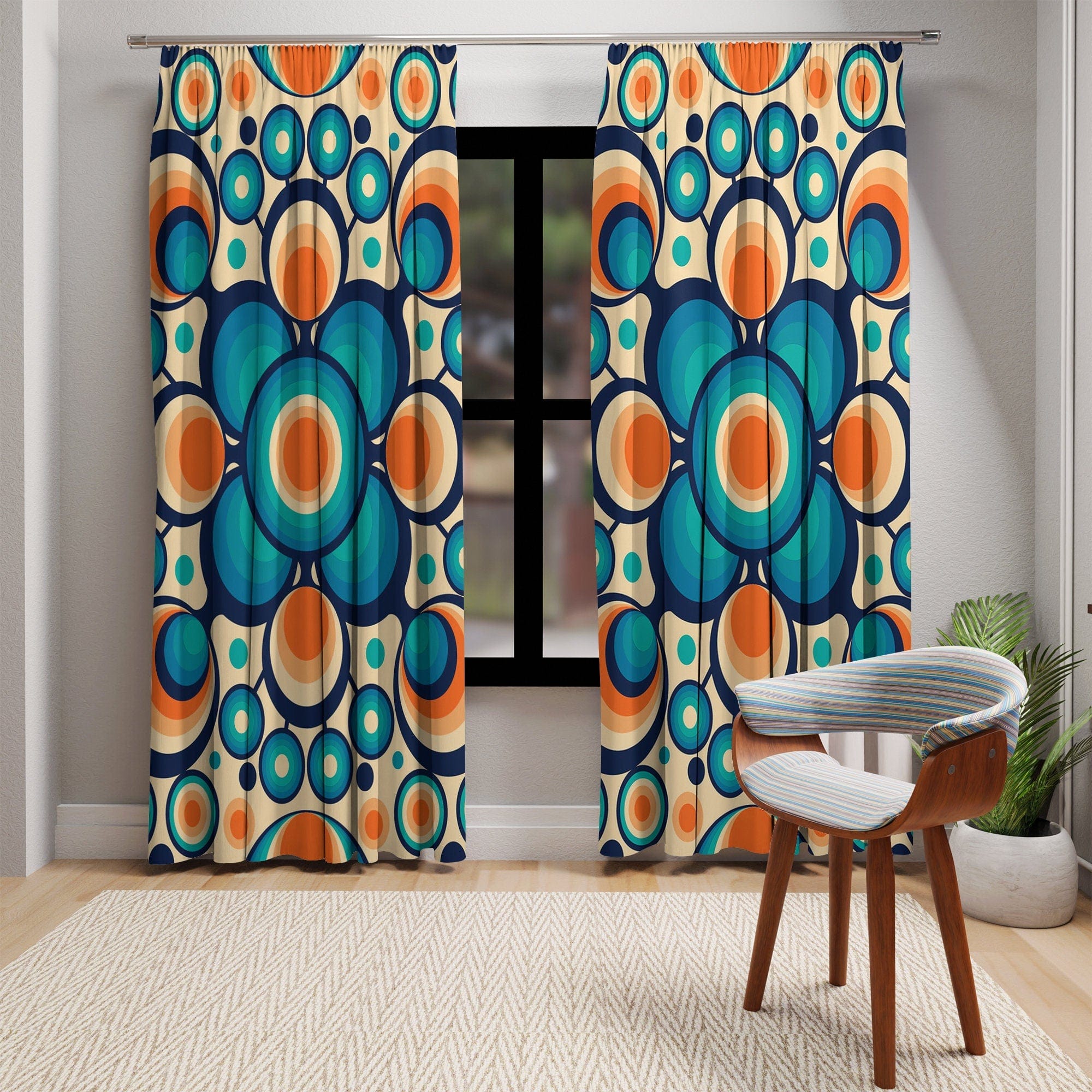 Kate McEnroe New York Groovy Hippie Retro Orbs Mid Century Modern Window CurtainsWindow CurtainsW3D - ORB - BSL - SH2