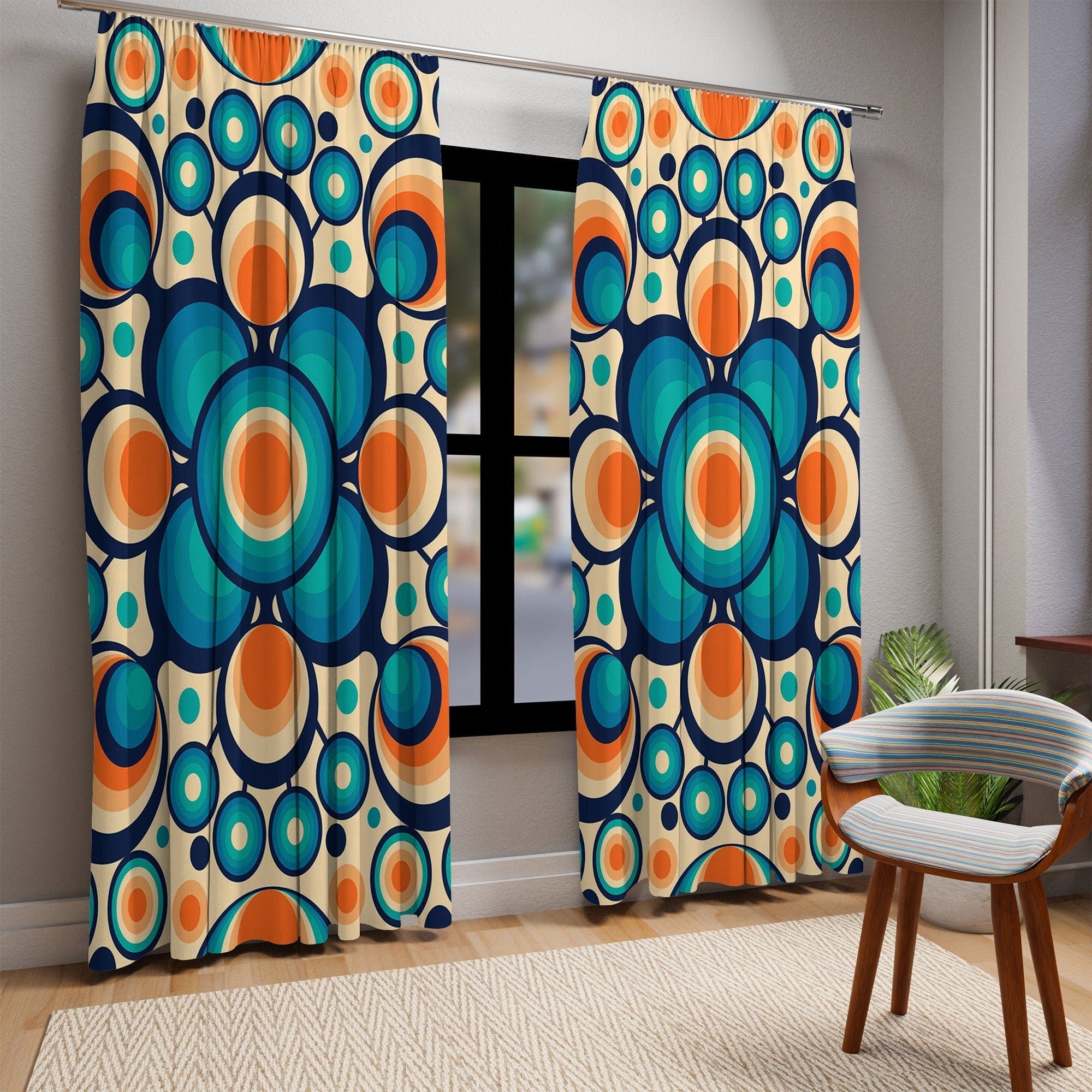 Kate McEnroe New York Groovy Hippie Retro Orbs Mid Century Modern Window CurtainsWindow CurtainsW3D - ORB - BSL - SH2