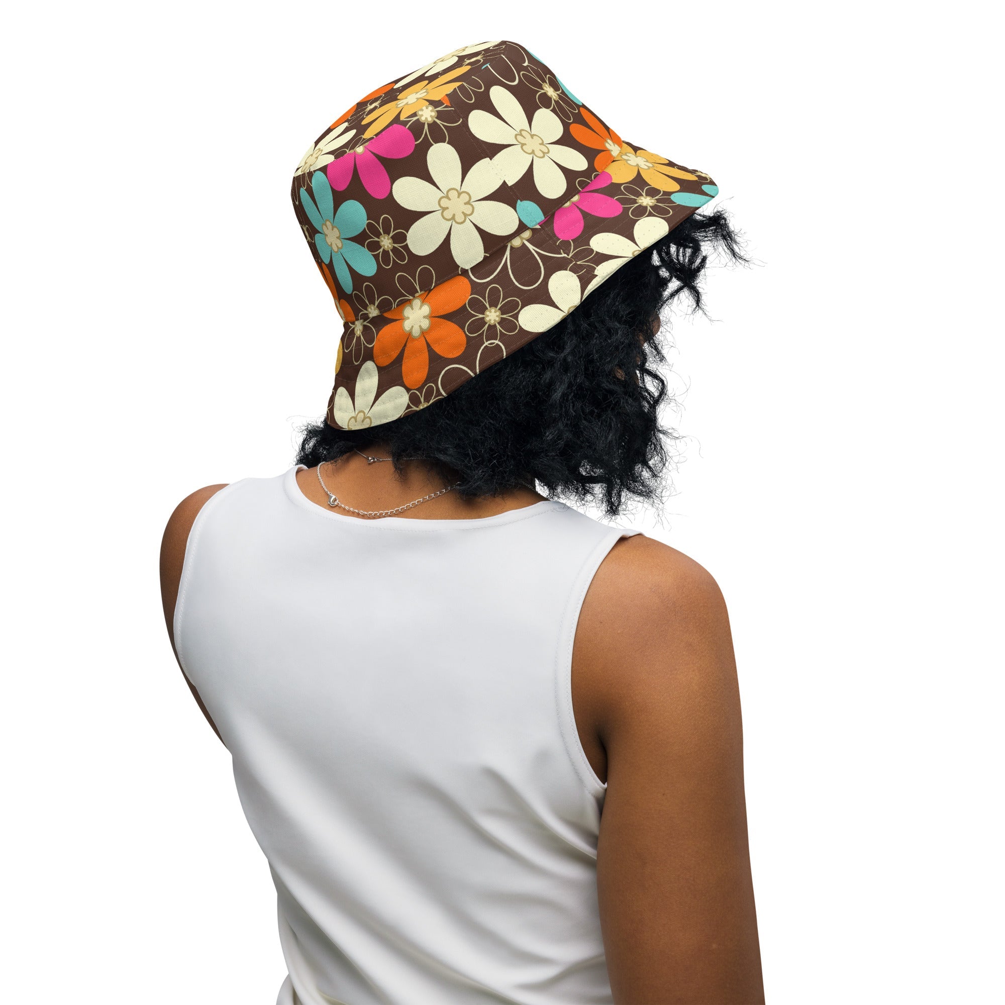 Kate McEnroe New York Groovy Mod Flower Reversible Bucket Hat, Retro 60s MCM Hippie StyleHats8041242_19255