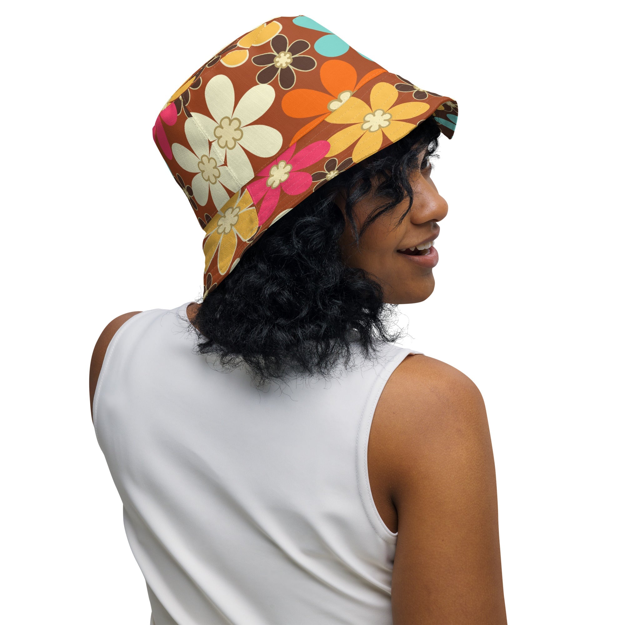 Kate McEnroe New York Groovy Mod Flower Reversible Bucket Hat, Retro 60s MCM Hippie StyleHats8041242_19255