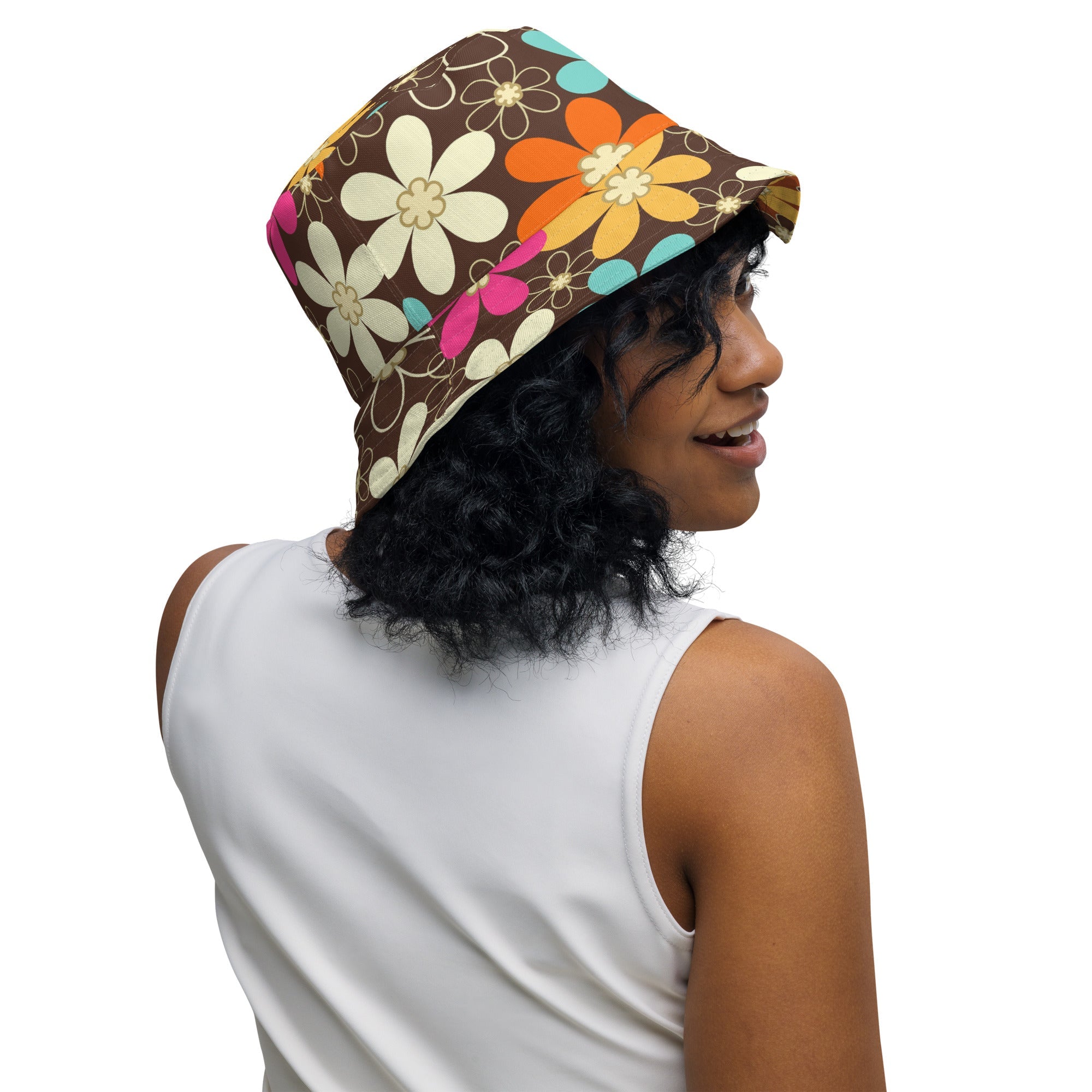 Kate McEnroe New York Groovy Mod Flower Reversible Bucket Hat, Retro 60s MCM Hippie StyleHats8041242_19255