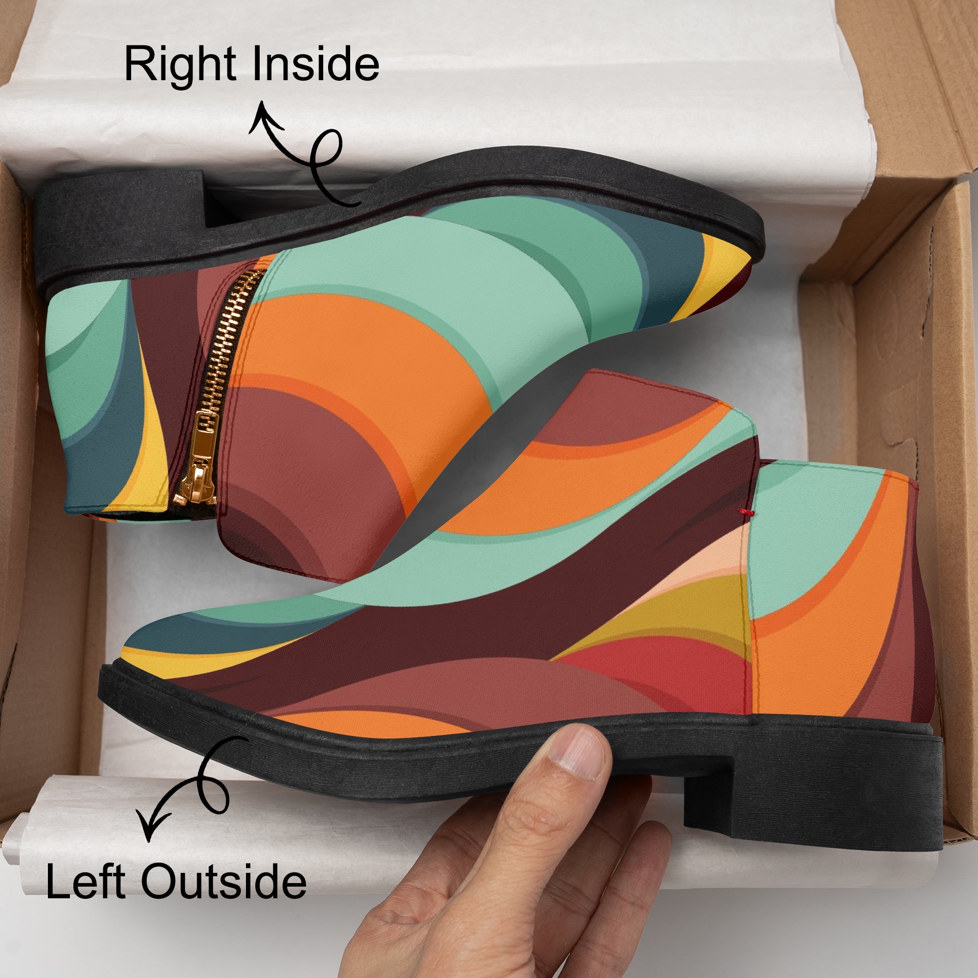 Kate McEnroe New York Groovy Retro Wave Swirl Ankle Boots, 70s MCM Women&