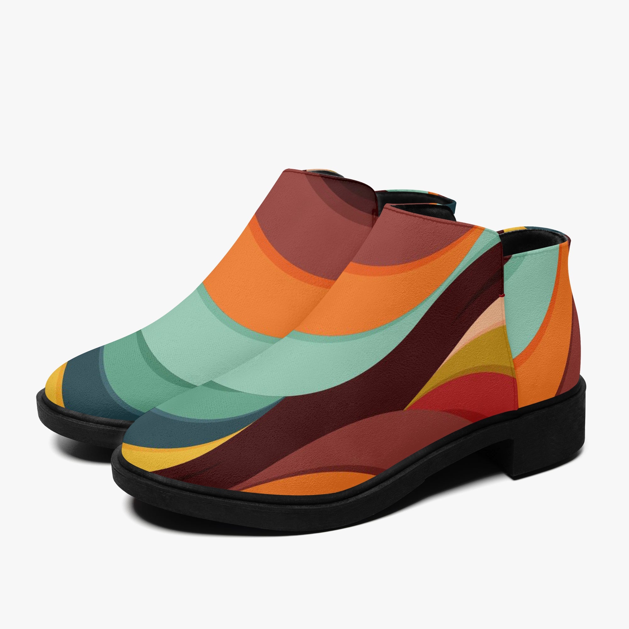 Kate McEnroe New York Groovy Retro Wave Swirl Ankle Boots, 70s MCM Women&
