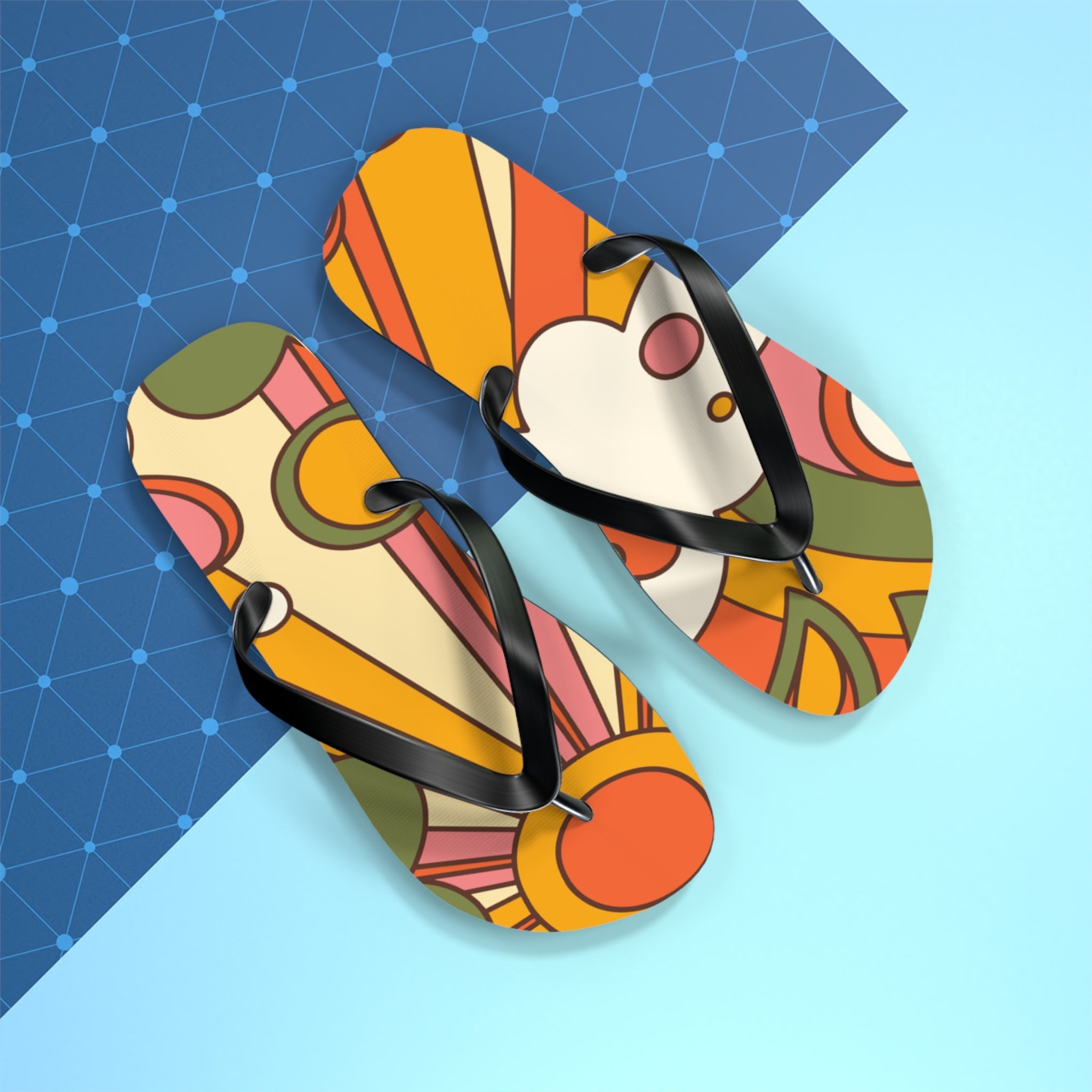Kate McEnroe New York Groovy Sunshine 70s Flip Flops, Boho Sunburst Beach SandalsFlip Flops24380119764764566400