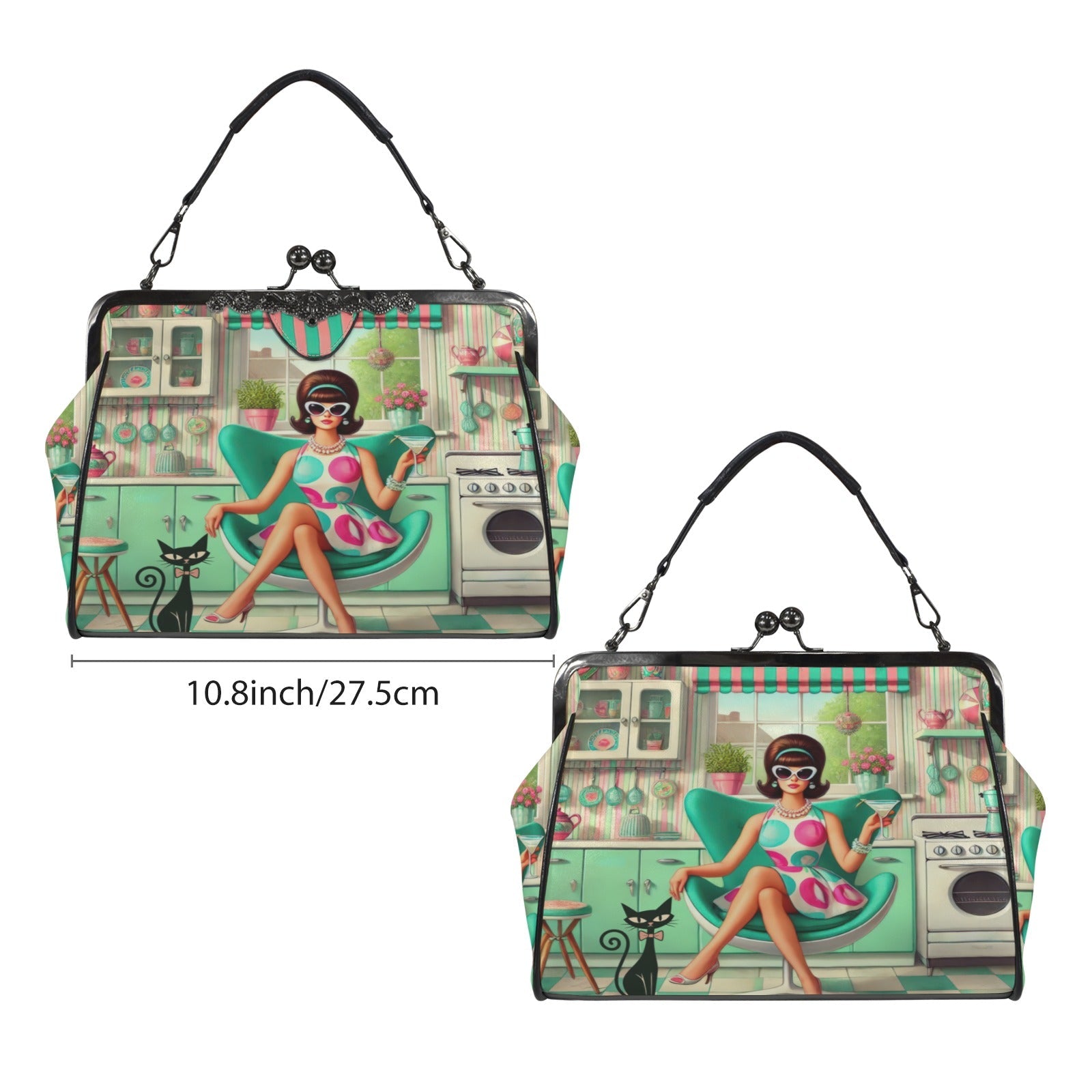 Kate McEnroe New York Groovy Vintage 60s Kitsch Kisslock Purse, Atomic Cat Mod Girl Cocktail Egg Chair HandbagCrossbody BagsD3261108