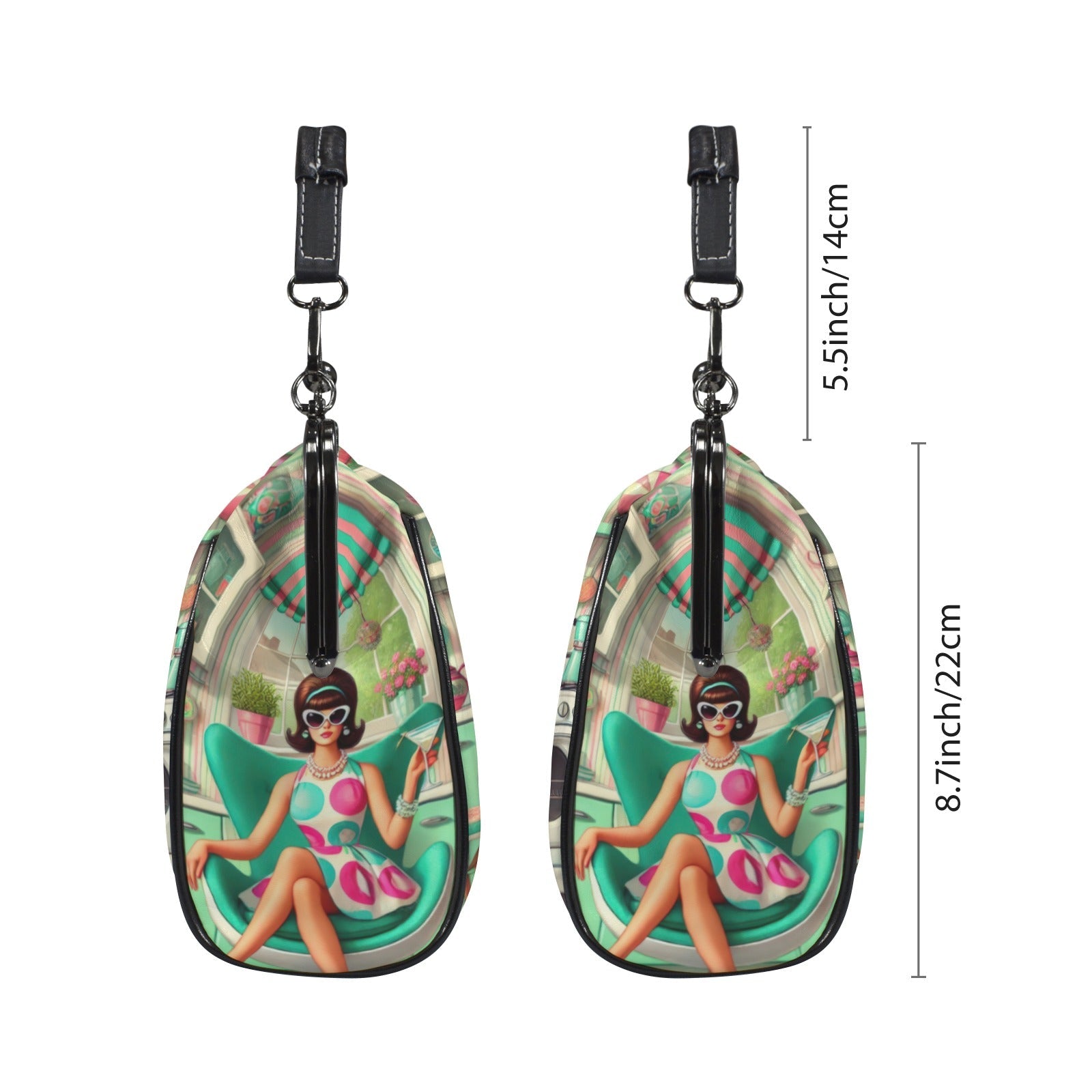 Kate McEnroe New York Groovy Vintage 60s Kitsch Kisslock Purse, Atomic Cat Mod Girl Cocktail Egg Chair HandbagCrossbody BagsD3261108